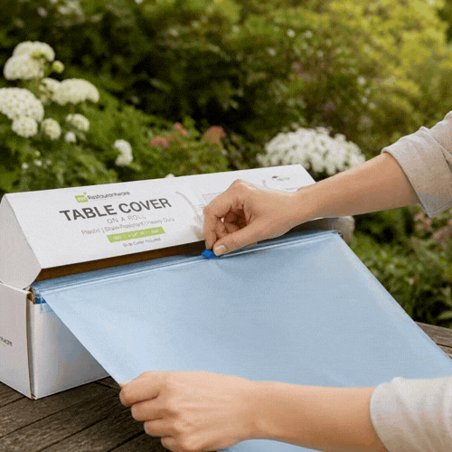 Table Tek Blue Plastic Table Cover Roll - with Slide Cutter - 100' x 54" - 1 count box