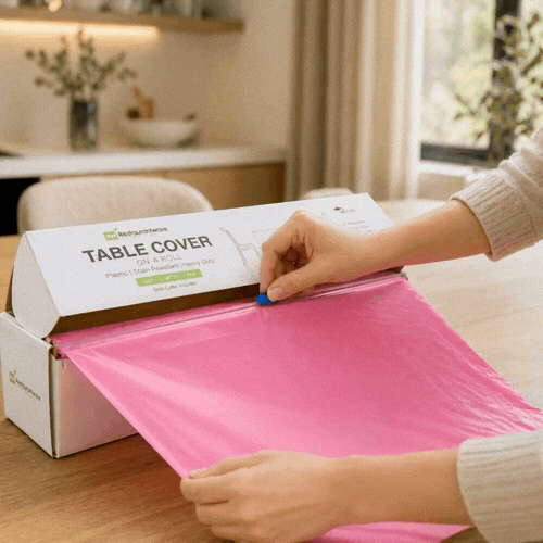 Table Tek Pink Plastic Table Cover Roll - with Slide Cutter - 100' x 54" - 1 count box