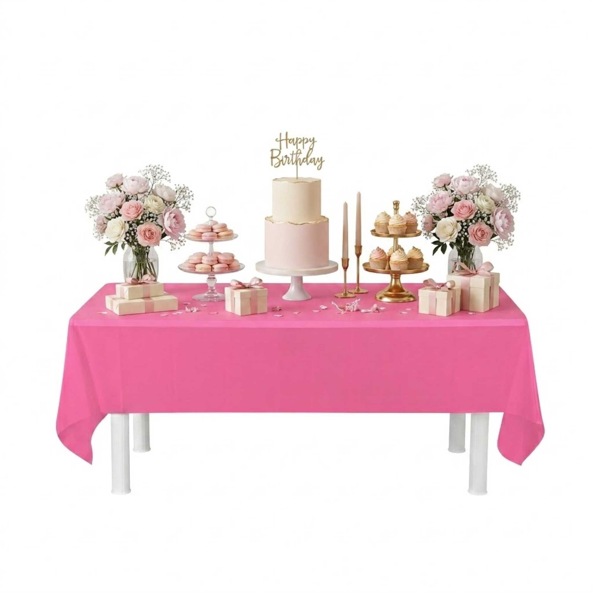 Table Tek Pink Plastic Table Cover Roll - with Slide Cutter - 100' x 54" - 10 count box