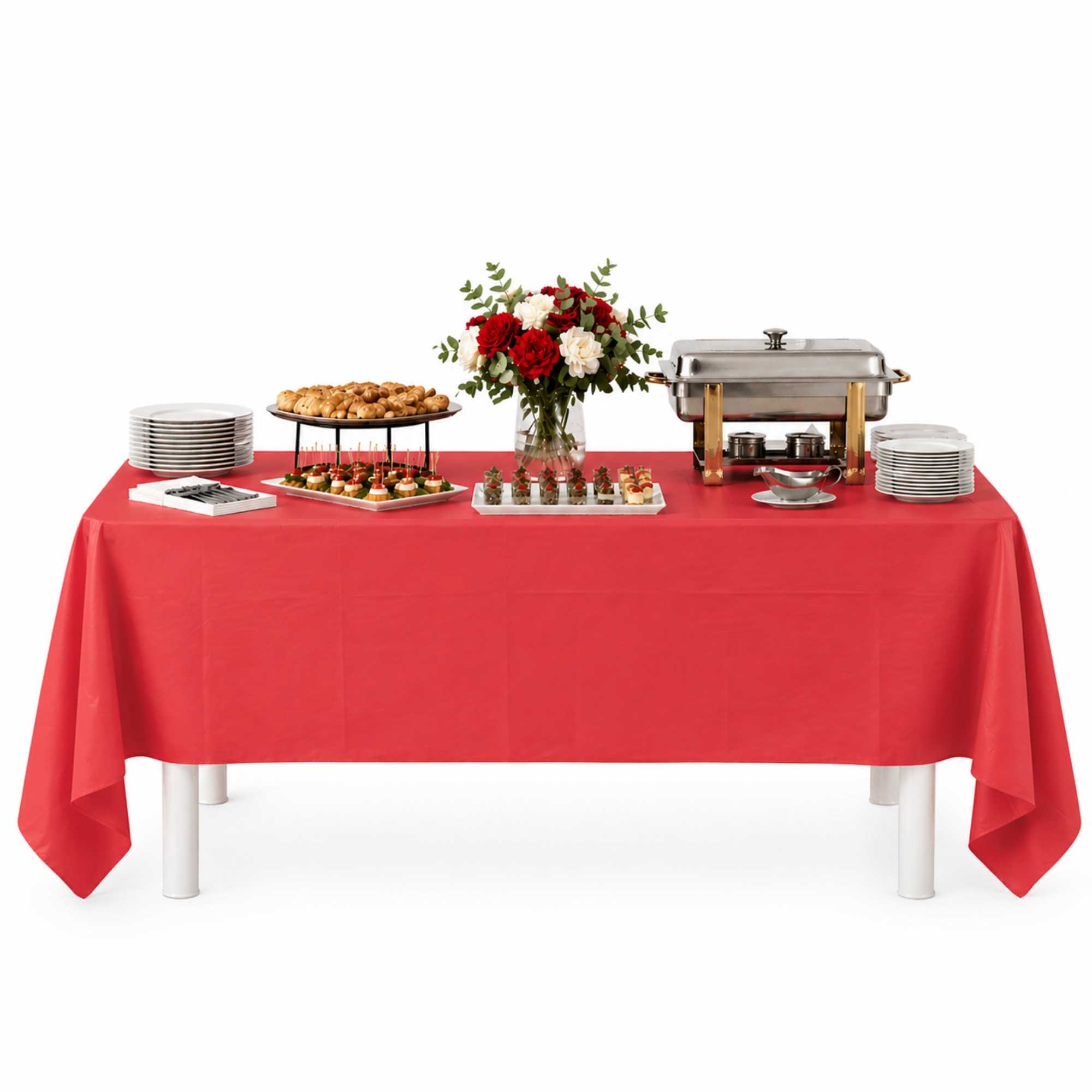 Table Tek Red Plastic Table Cover Roll - with Slide Cutter - 100' x 54" - 10 count box