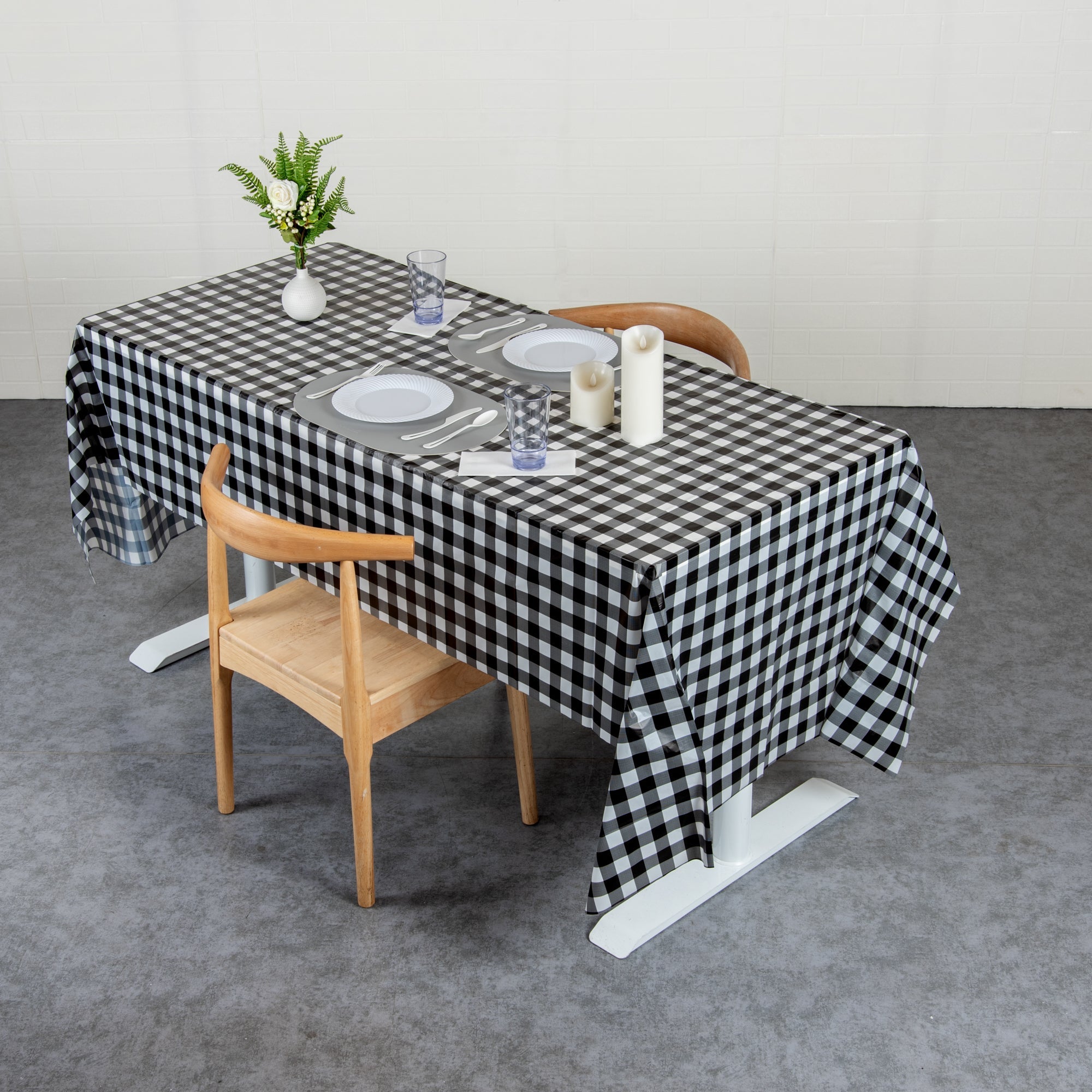 Table Tek Black Gingham Plastic Table Cover Roll - with Slide Cutter - 100' x 54" - 10 count box