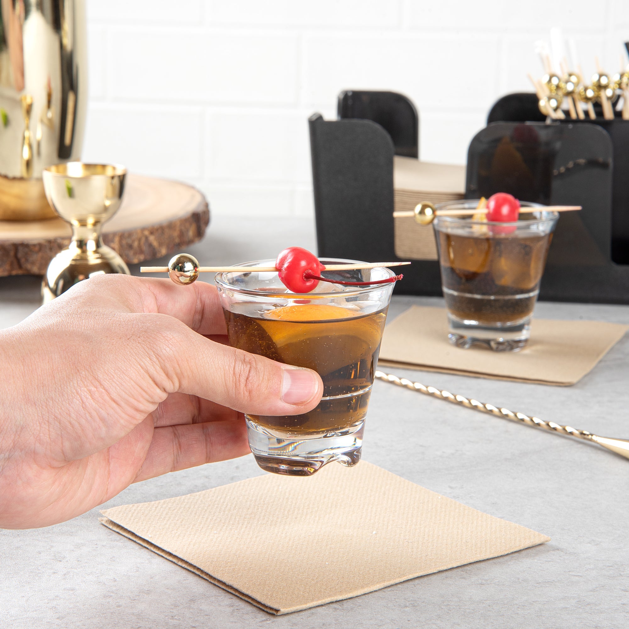 Bev Tek 3 oz Polycarbonate Whiskey Glass - Stackable - 2 1/2" x 2 1/2" x 2 3/4" - 48 count box