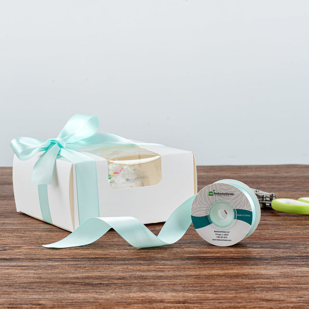 Gift Tek Aqua Blue Polyester Satin Ribbon - Single Face - 1" x 10 yds - 10 count box
