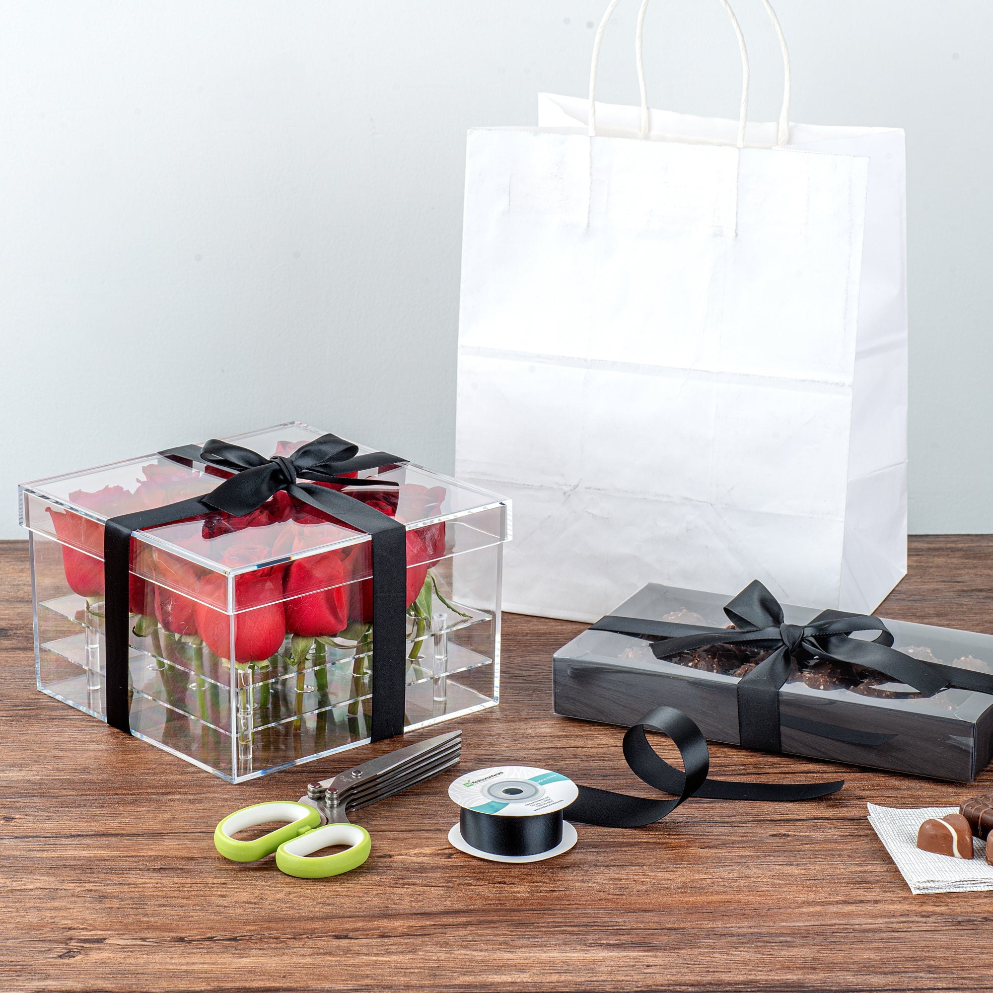 Gift Tek Black Polyester Satin Ribbon - Single Face - 1" x 10 yds - 10 count box