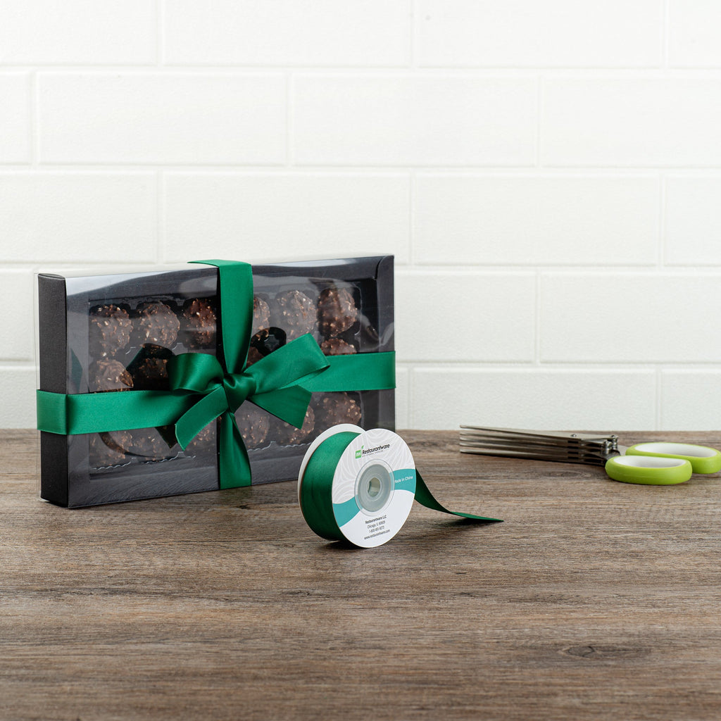 Gift Tek Forest Green Polyester Satin Ribbon - Single Face - 1" x 10 yds - 10 count box