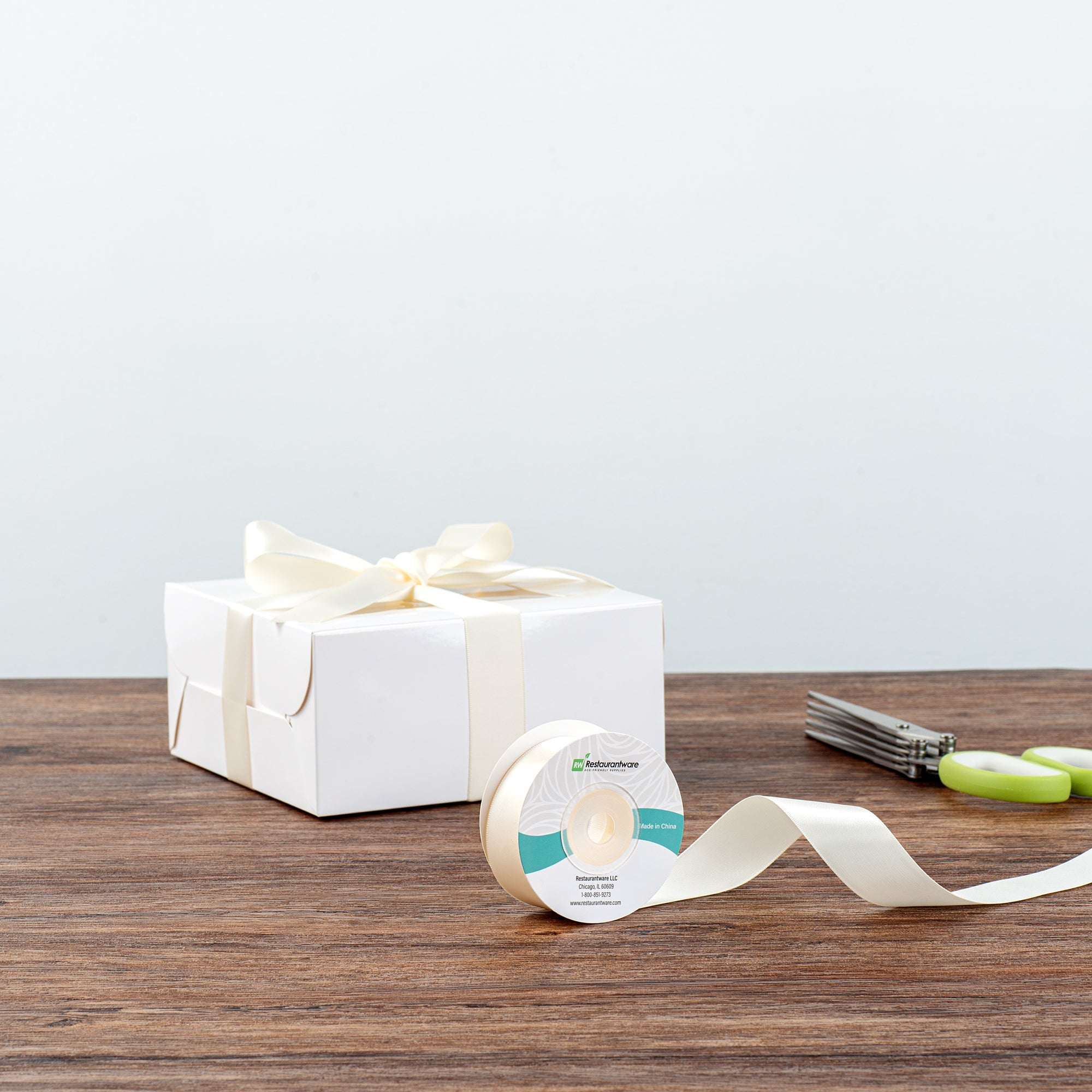 Gift Tek Ivory White Polyester Satin Ribbon - Single Face - 1" x 10 yds - 10 count box