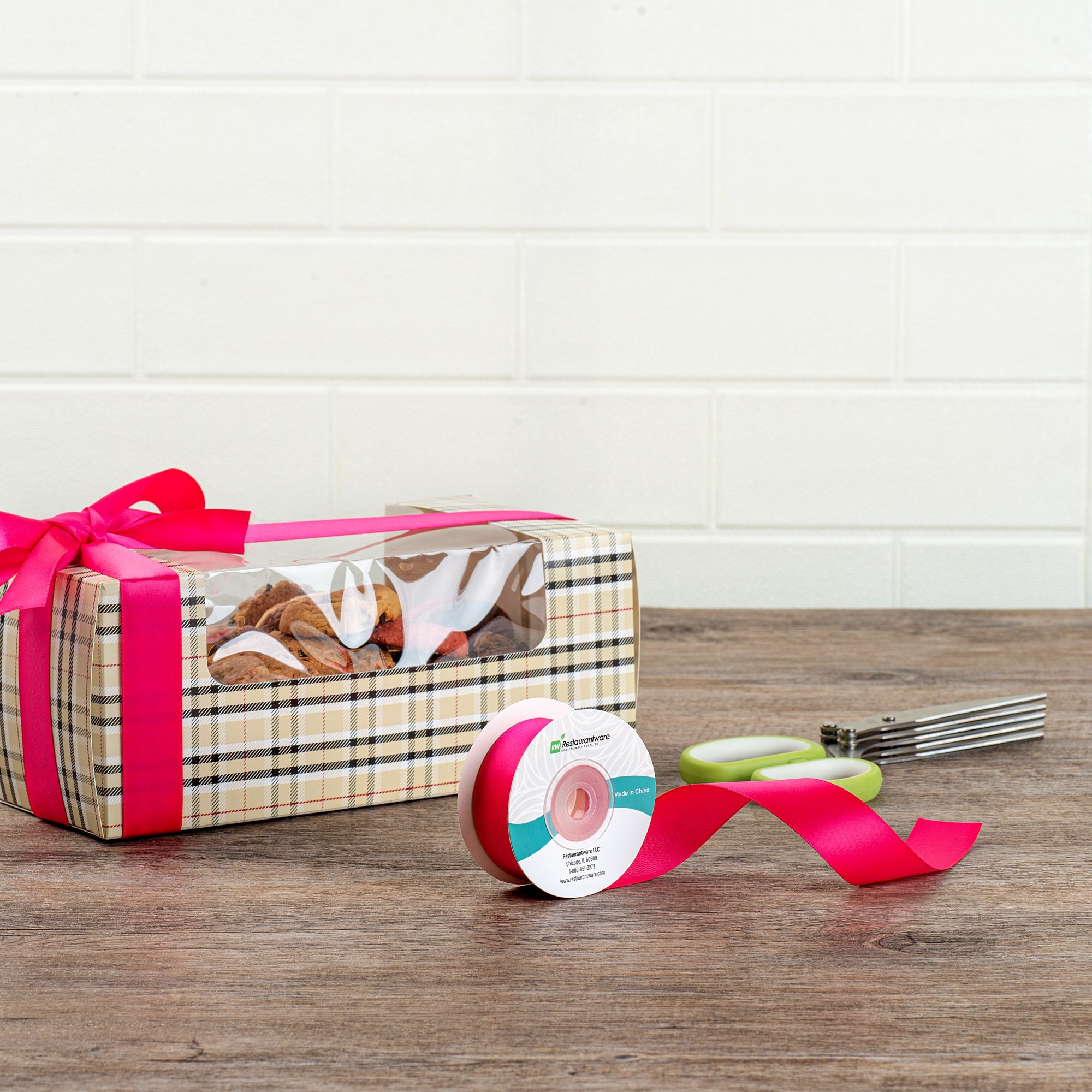 Gift Tek Shocking Pink Polyester Satin Ribbon - Single Face - 1" x 10 yds - 1 count box