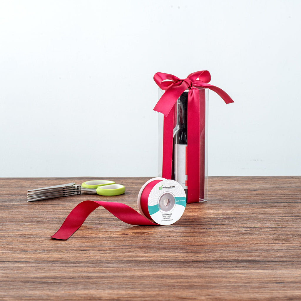 Gift Tek Sherry Red Polyester Satin Ribbon - Single Face - 1" x 10 yds - 10 count box