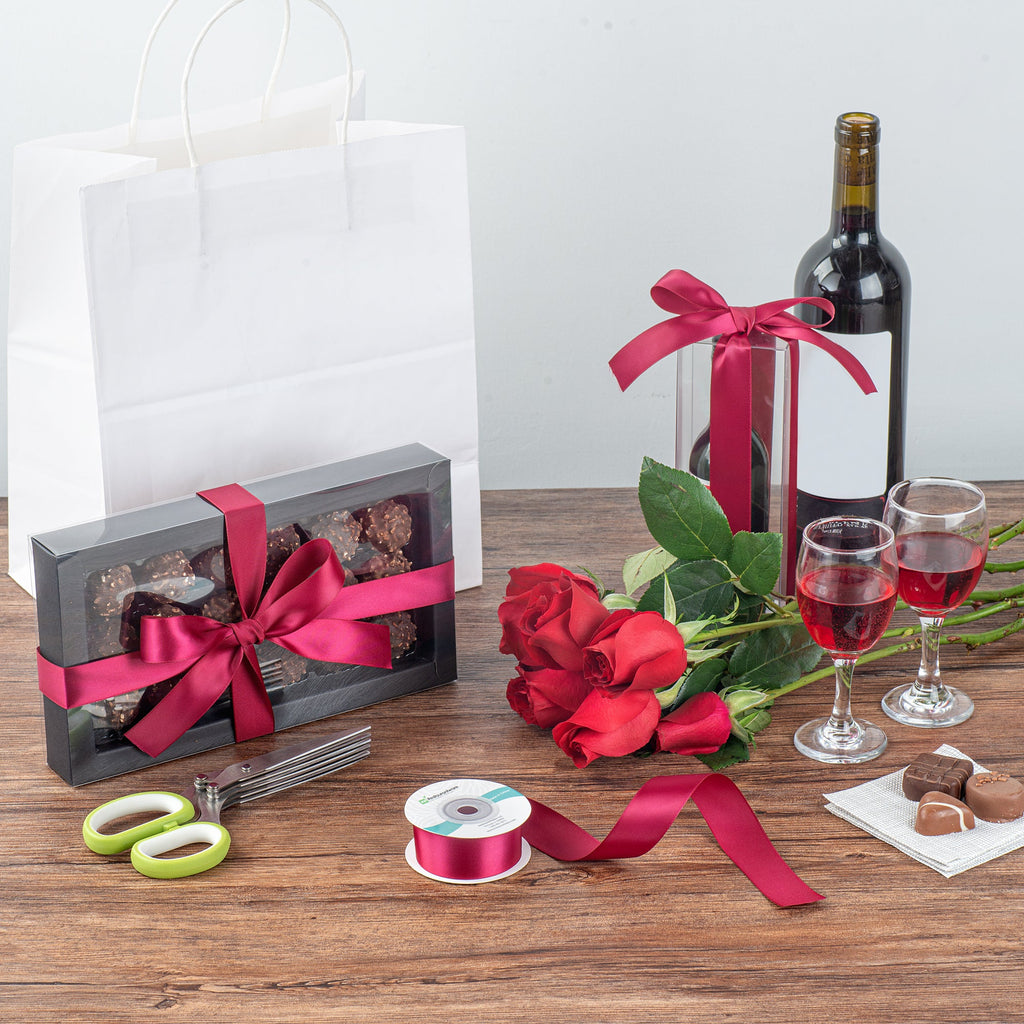 Gift Tek Sherry Red Polyester Satin Ribbon - Single Face - 1" x 10 yds - 10 count box