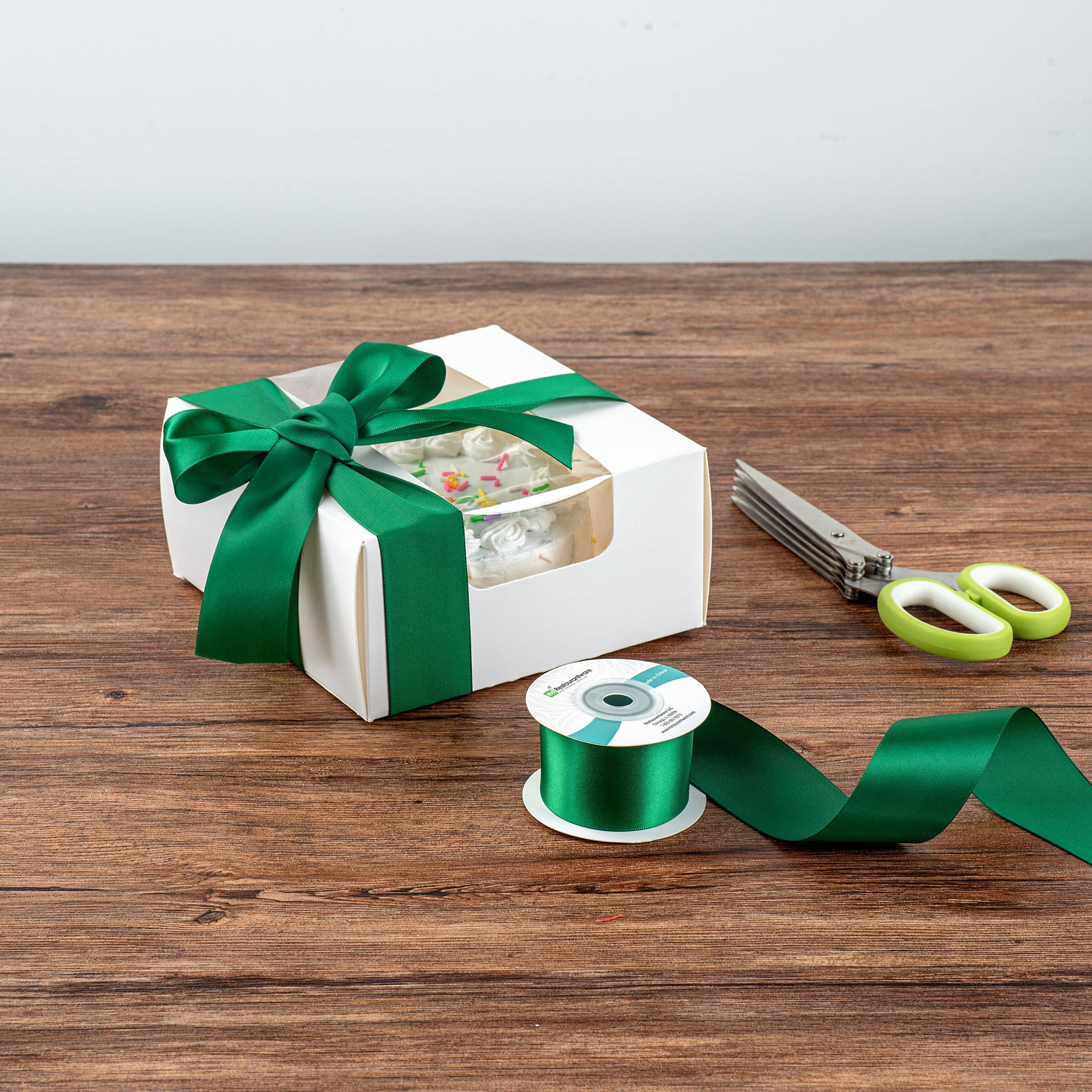 Gift Tek Forest Green Polyester Satin Ribbon - Single Face - 1 1/2" x 10 yds - 10 count box