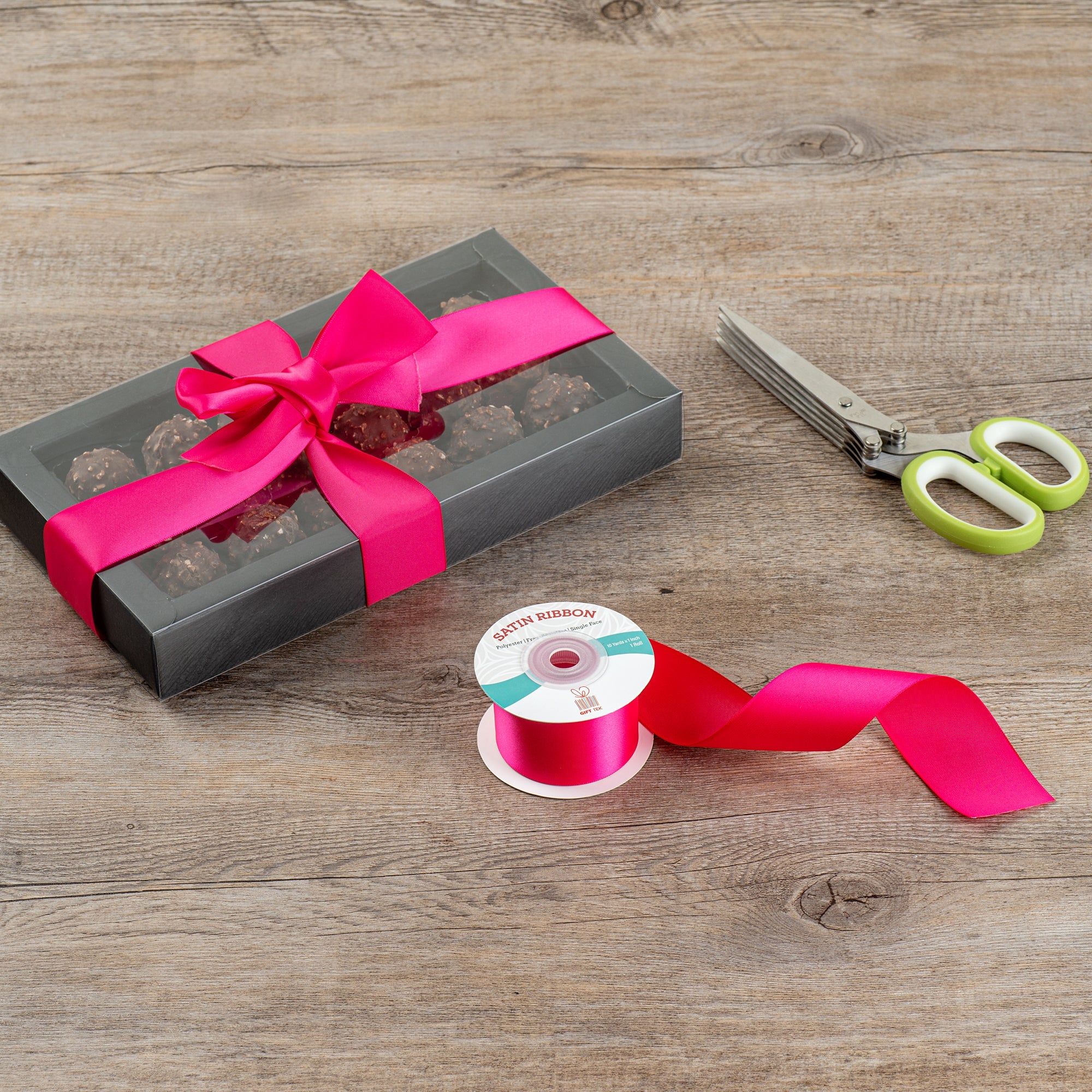 Gift Tek Shocking Pink Polyester Satin Ribbon - Single Face - 1 1/2" x 10 yds - 10 count box