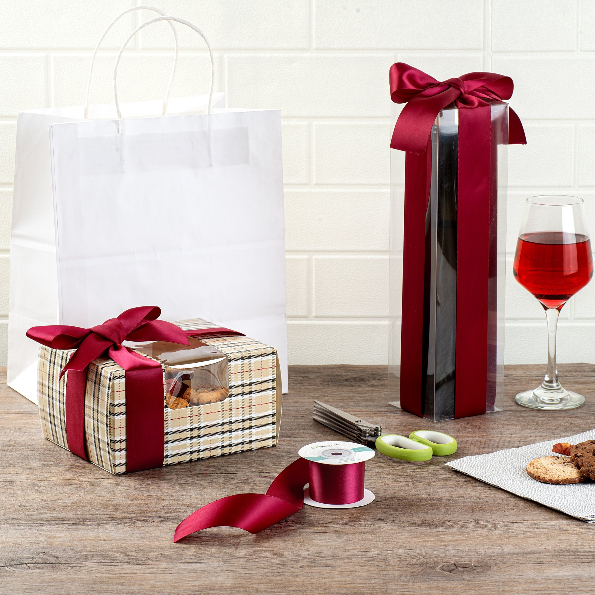 Gift Tek Sherry Red Polyester Satin Ribbon - Single Face - 1 1/2" x 10 yds - 10 count box