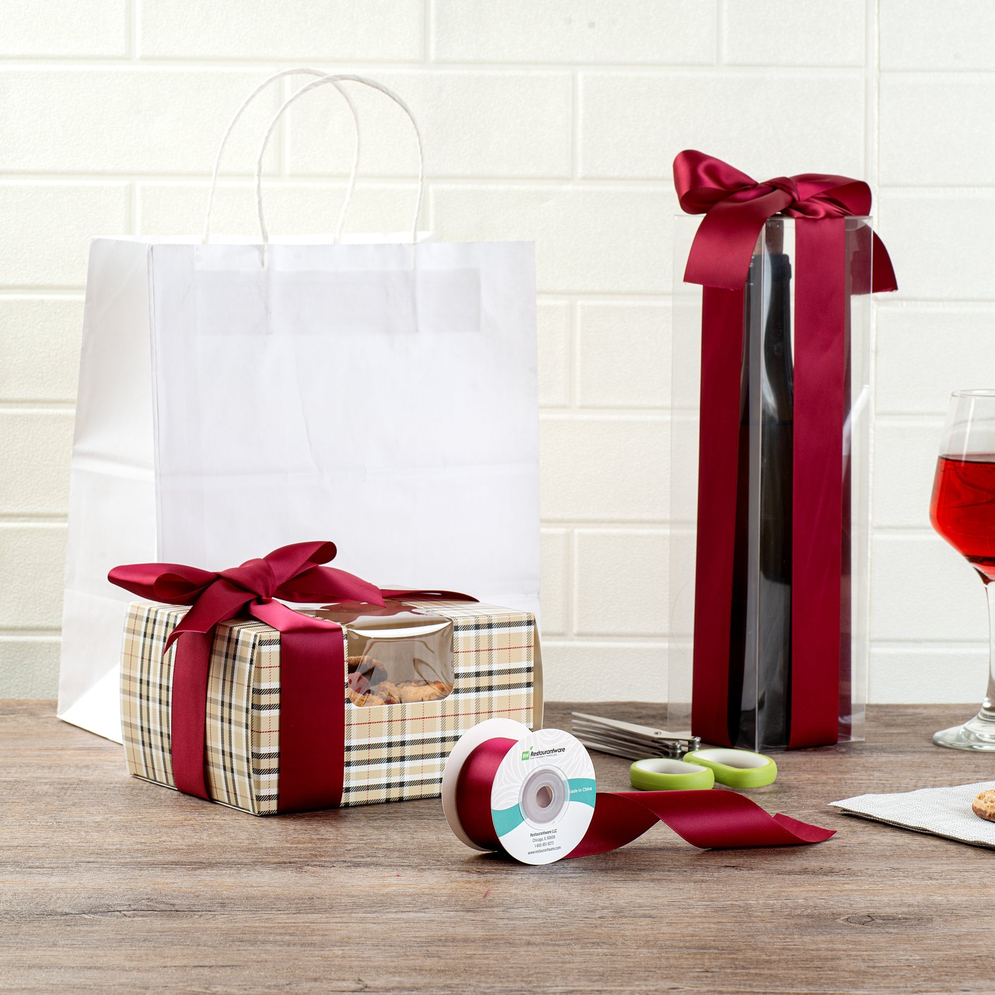 Gift Tek Sherry Red Polyester Satin Ribbon - Single Face - 1 1/2" x 10 yds - 10 count box