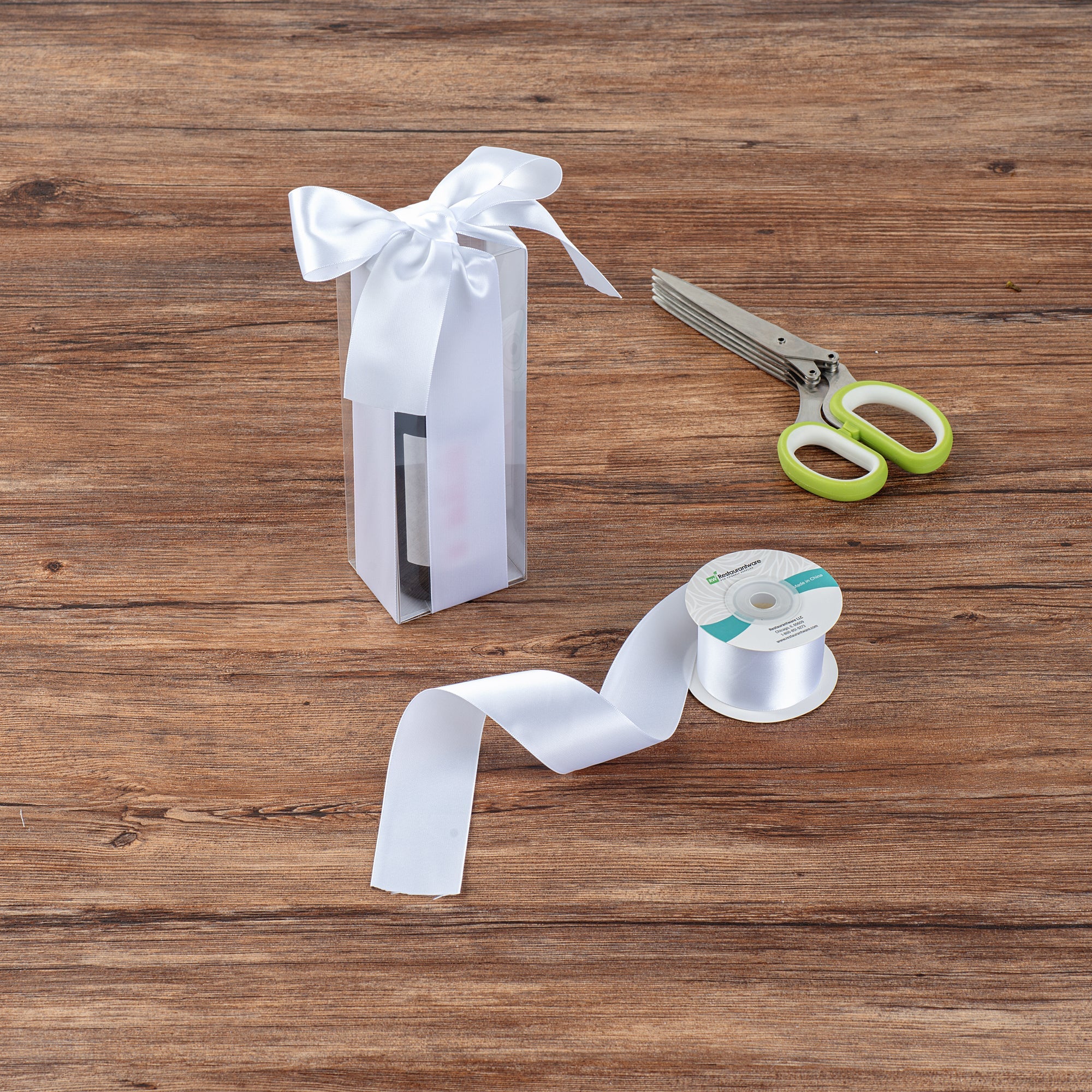 Gift Tek White Polyester Satin Ribbon - Single Face - 1 1/2" x 10 yds - 10 count box