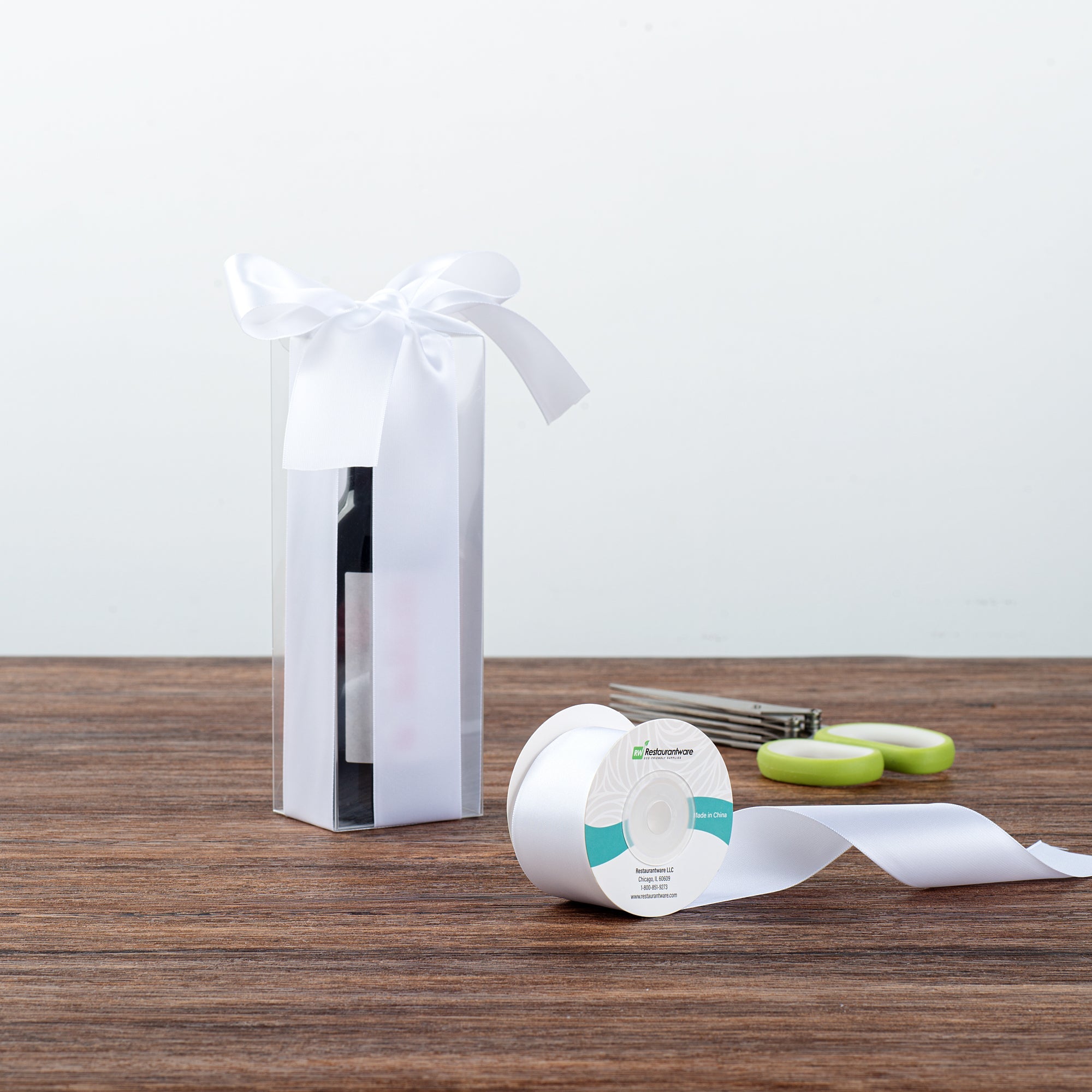 Gift Tek White Polyester Satin Ribbon - Single Face - 1 1/2" x 10 yds - 10 count box