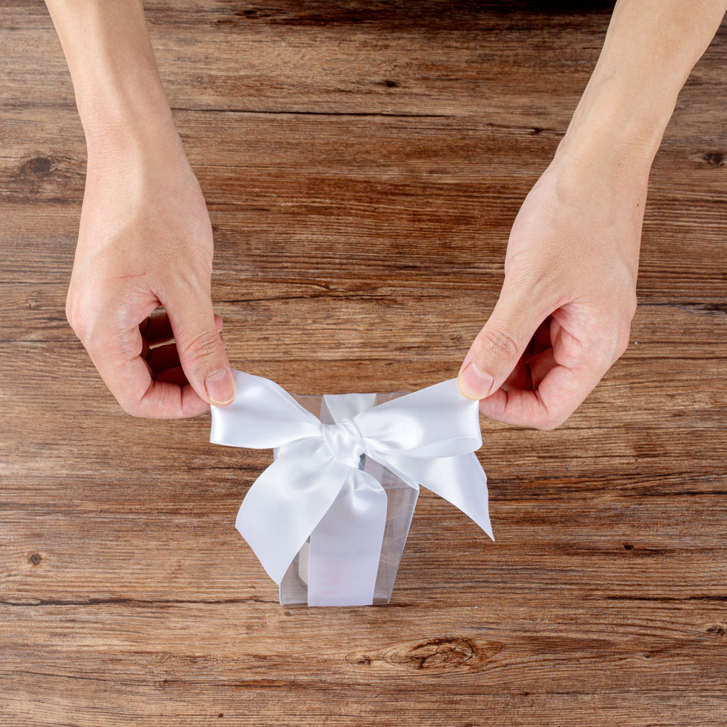 Gift Tek White Polyester Satin Ribbon - Single Face - 1 1/2" x 10 yds - 10 count box