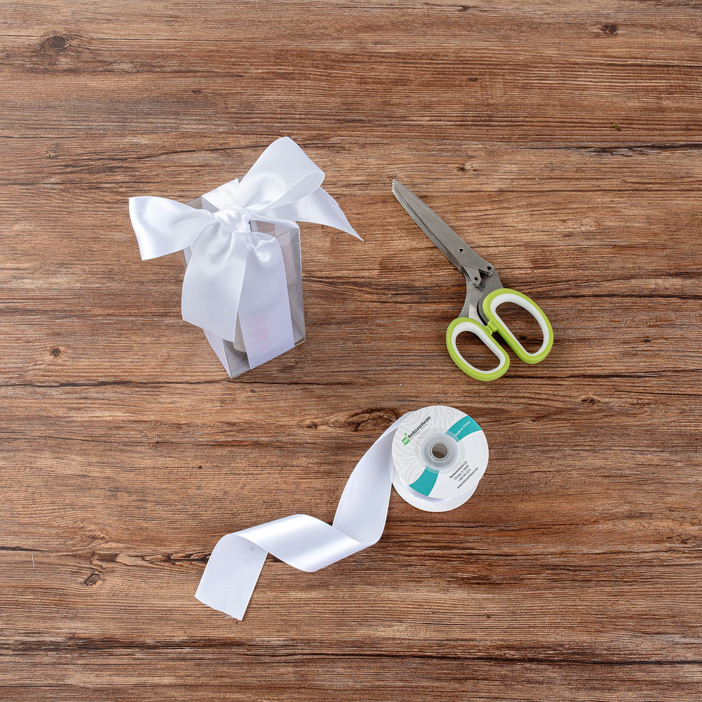Gift Tek White Polyester Satin Ribbon - Single Face - 1 1/2" x 10 yds - 10 count box