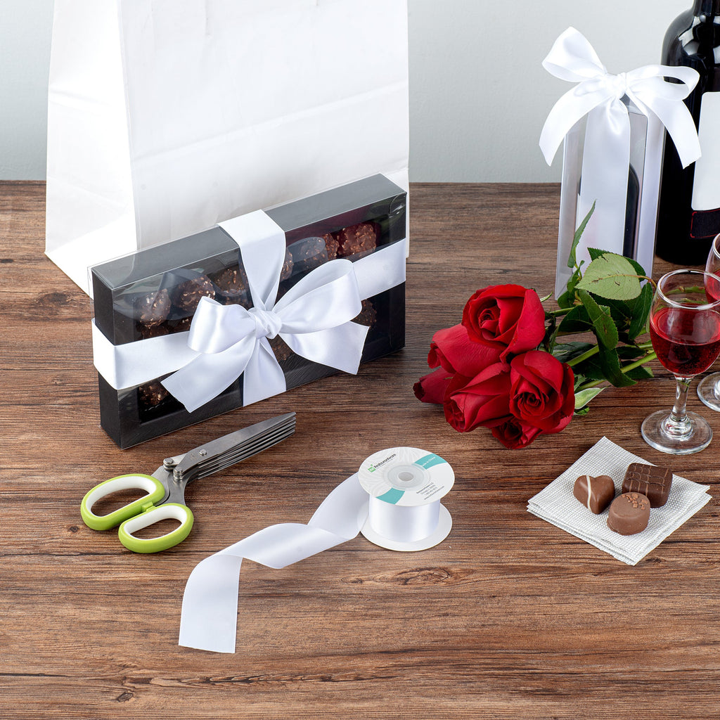 Gift Tek White Polyester Satin Ribbon - Single Face - 1 1/2" x 10 yds - 10 count box