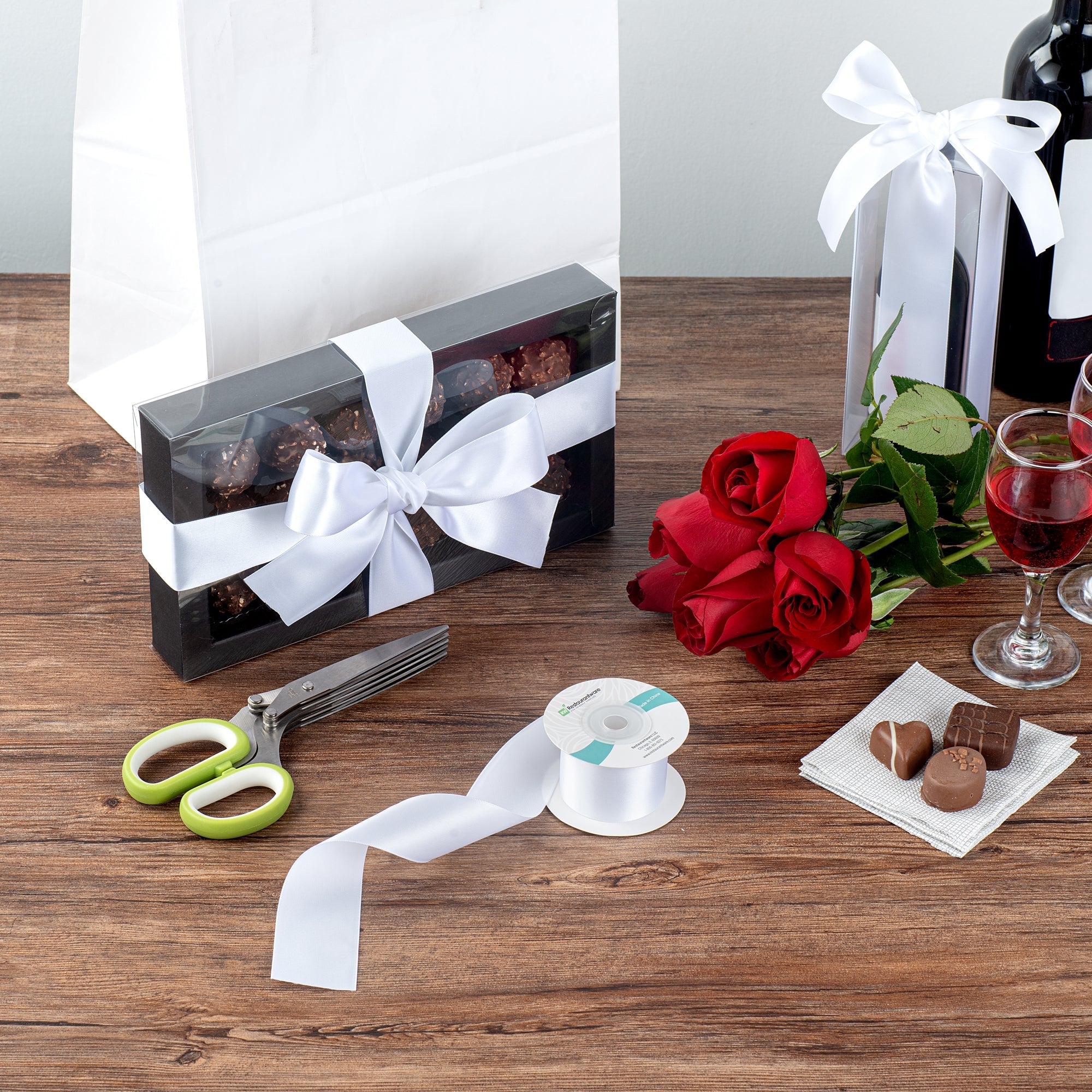 Gift Tek White Polyester Satin Ribbon - Single Face - 1 1/2" x 10 yds - 10 count box