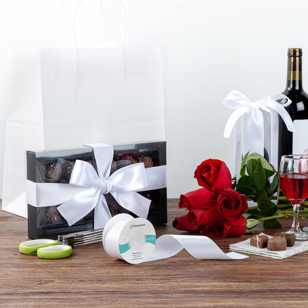 Gift Tek White Polyester Satin Ribbon - Single Face - 1 1/2" x 10 yds - 10 count box