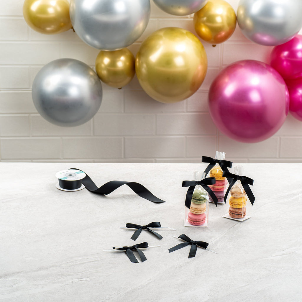 Gift Tek Black Polyester Satin Twist Tie Bow - Pre-Tied - 3" x 2 1/2" - 4000 count box