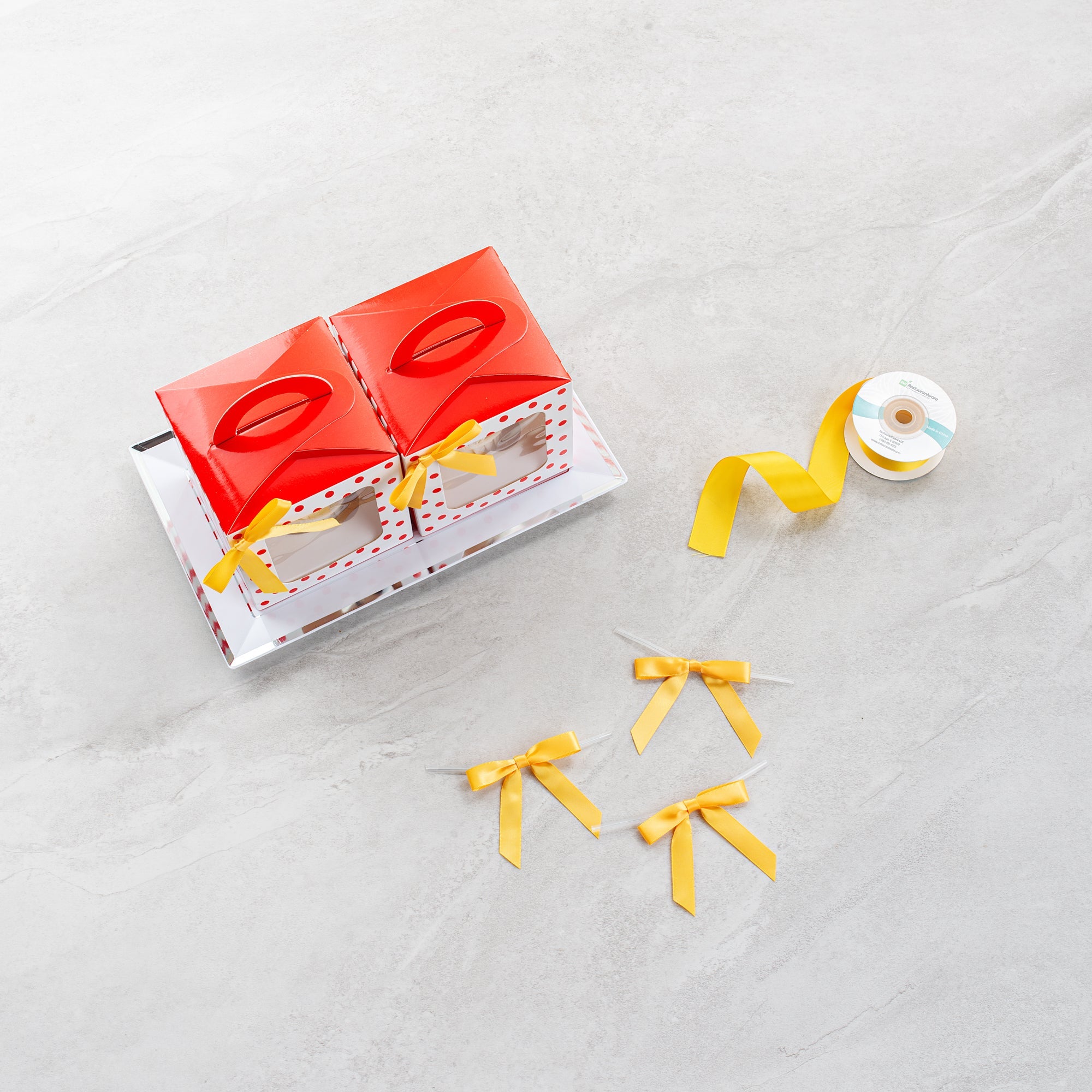 Gift Tek Gold Polyester Satin Twist Tie Bow - Pre-Tied - 3" x 2 1/2" - 100 count box