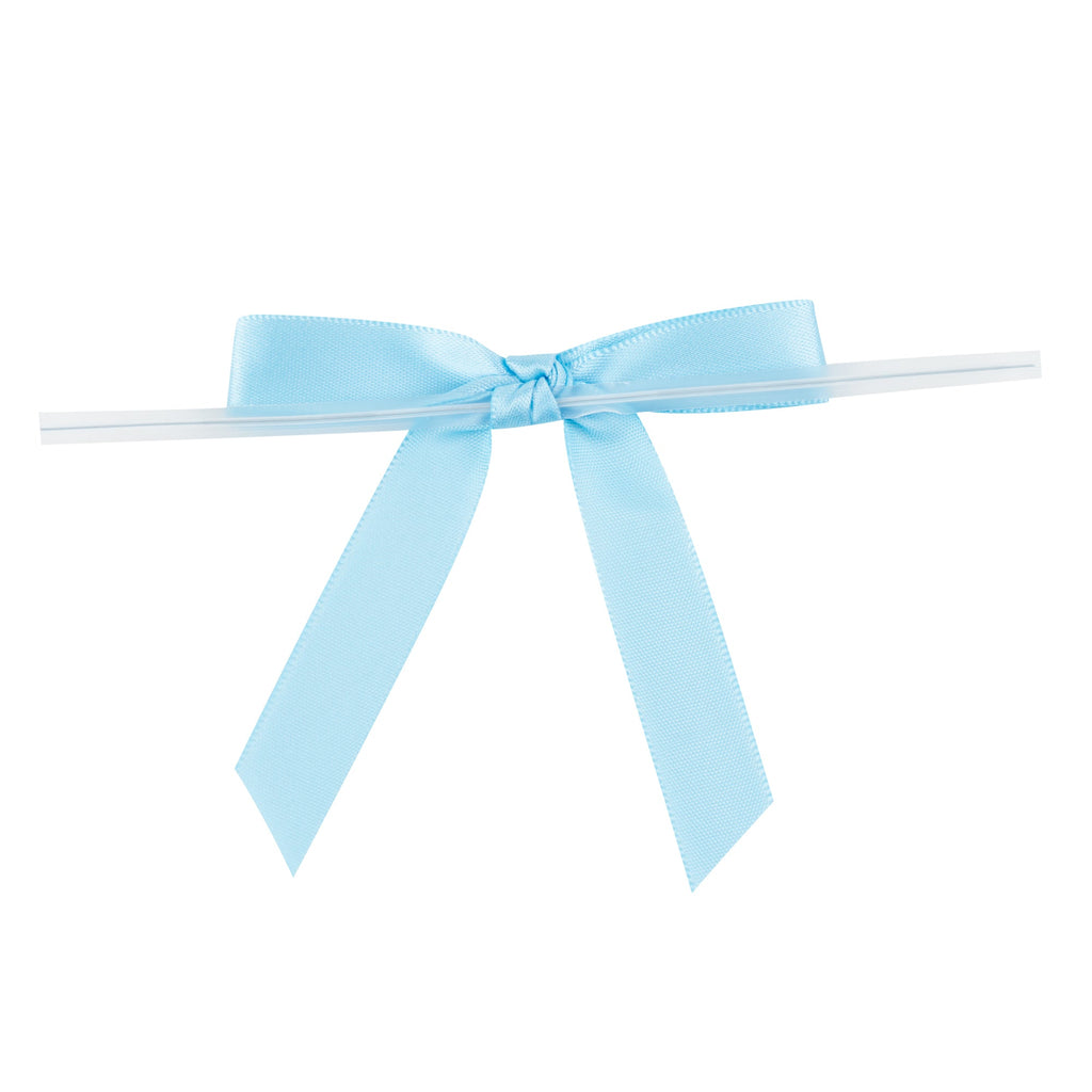 Gift Tek Light Blue Polyester Satin Twist Tie Bow - Pre-Tied - 3" x 2 1/2" - 4000 count box