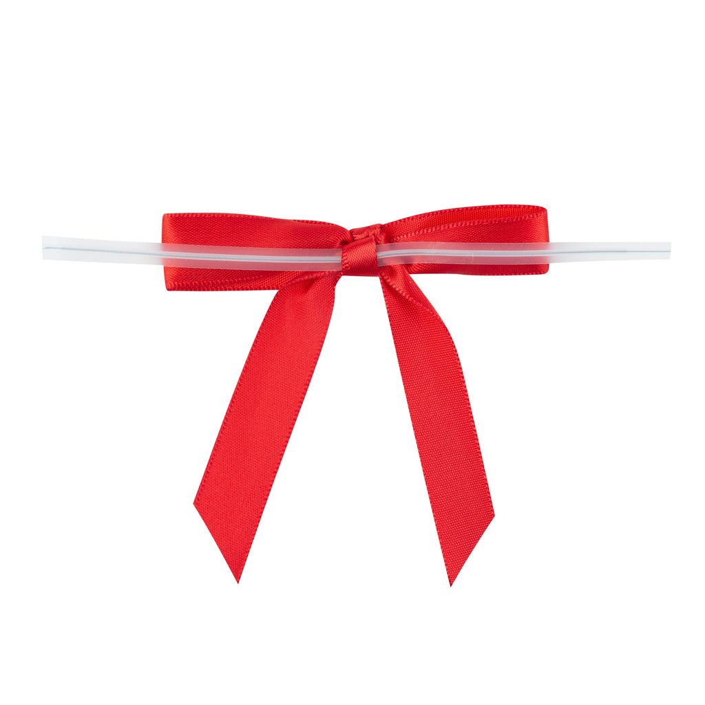 Gift Tek Red Polyester Satin Twist Tie Bow - Pre-Tied - 3" x 2 1/2" - 4000 count box
