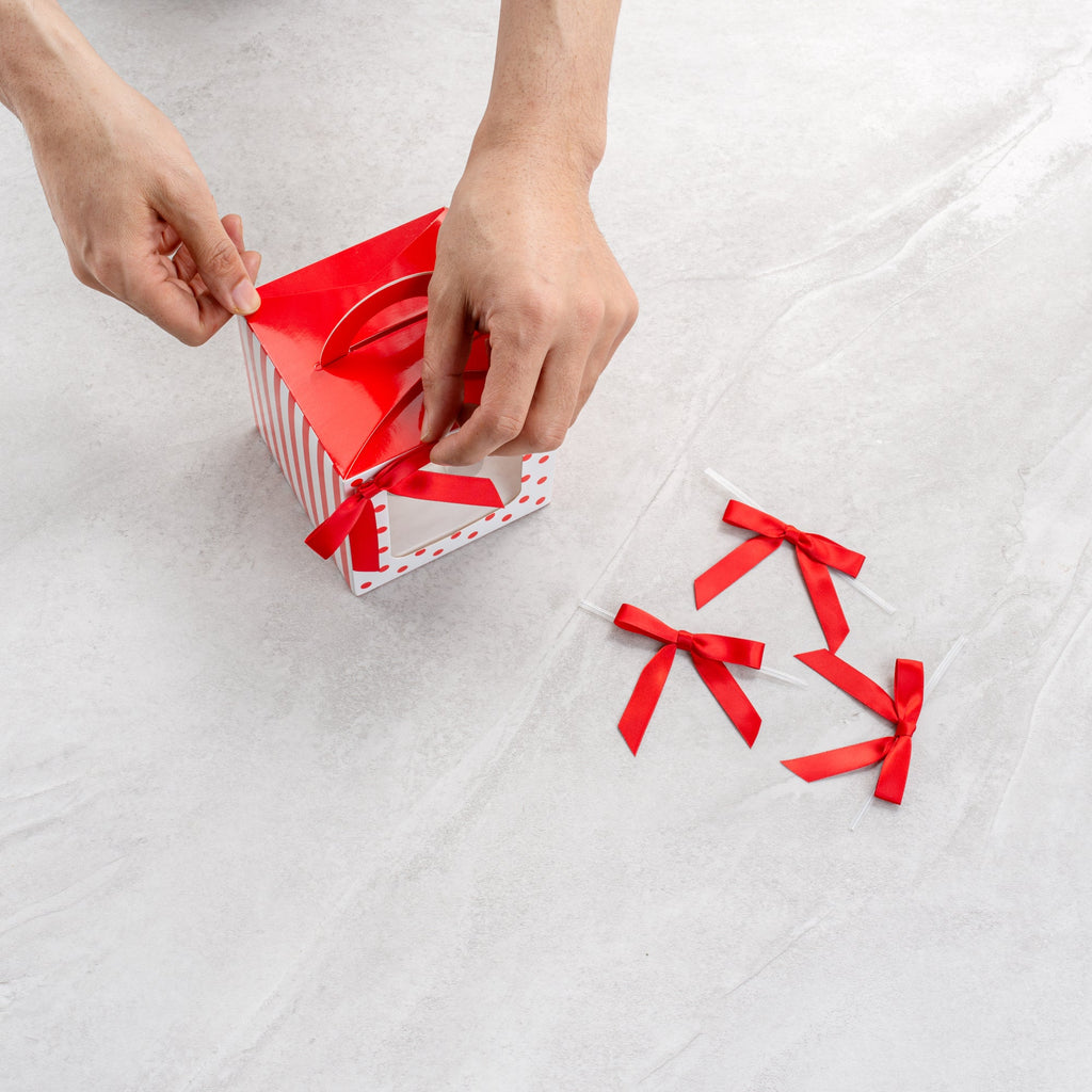 Gift Tek Red Polyester Satin Twist Tie Bow - Pre-Tied - 3" x 2 1/2" - 4000 count box