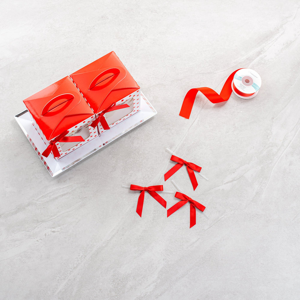 Gift Tek Red Polyester Satin Twist Tie Bow - Pre-Tied - 3" x 2 1/2" - 4000 count box
