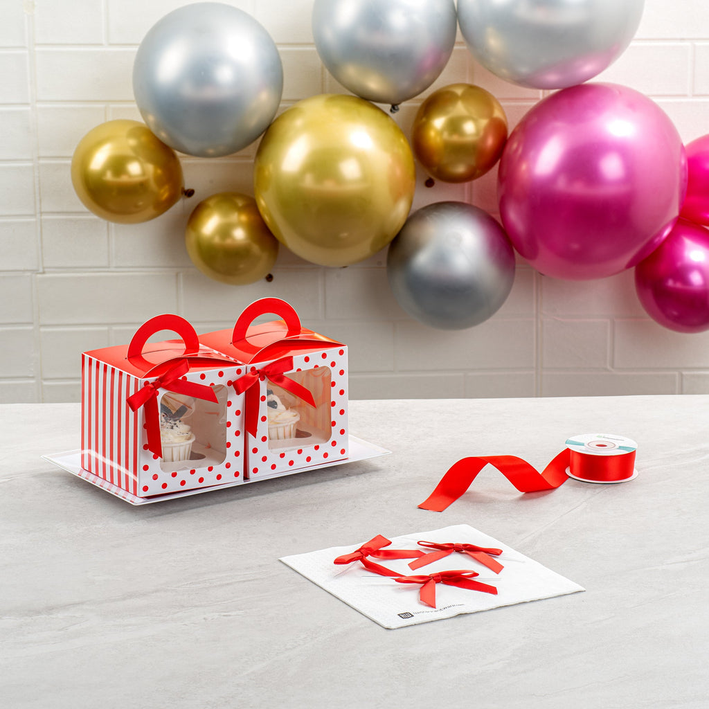 Gift Tek Red Polyester Satin Twist Tie Bow - Pre-Tied - 3" x 2 1/2" - 4000 count box