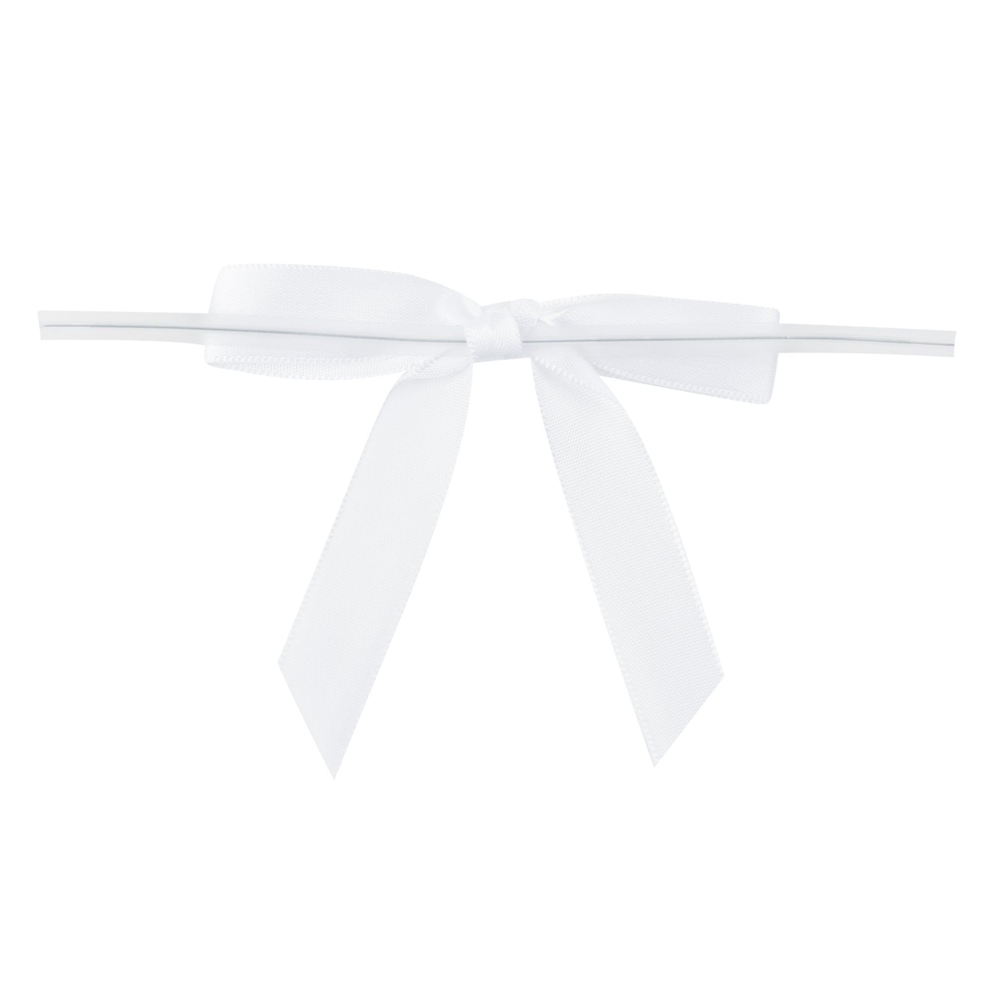 Gift Tek White Polyester Satin Twist Tie Bow - Pre-Tied - 3" x 2 1/2" - 4000 count box