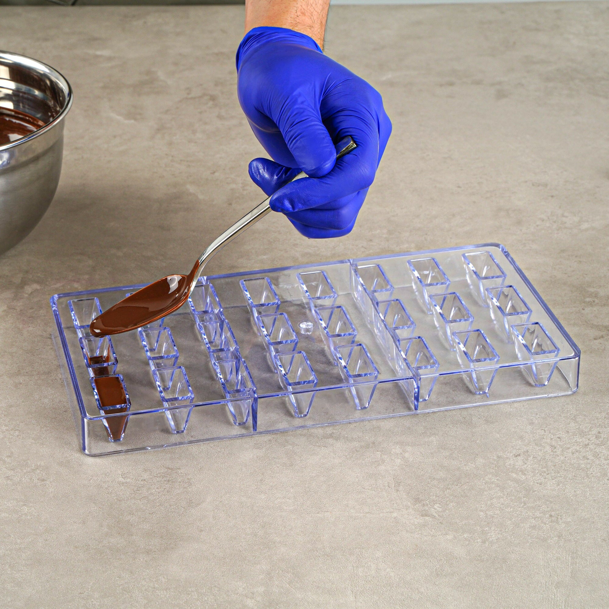 Pastry Tek Polycarbonate Triangle Bar Candy / Chocolate Mold - 24-Compartment - 10 count box
