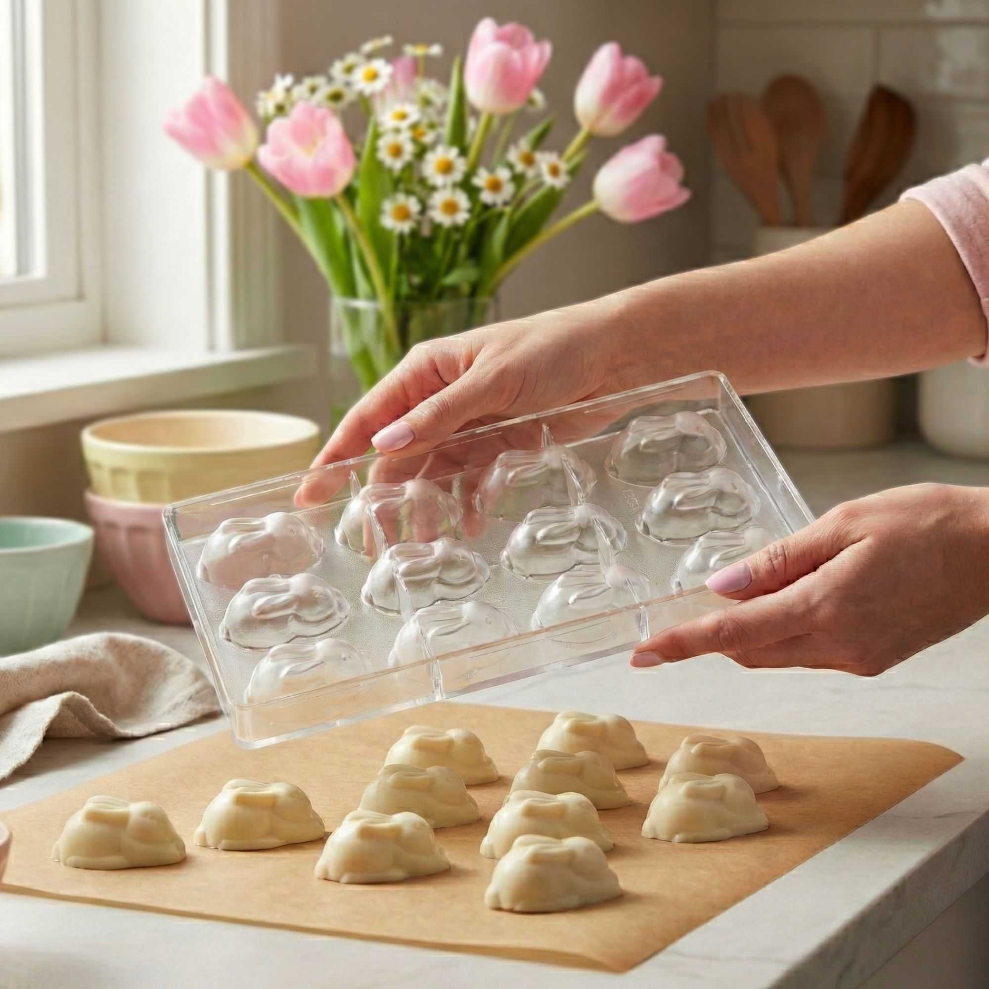 Pastry Tek Polycarbonate Bunny Candy / Chocolate Mold - 12-Compartment - 10 count box