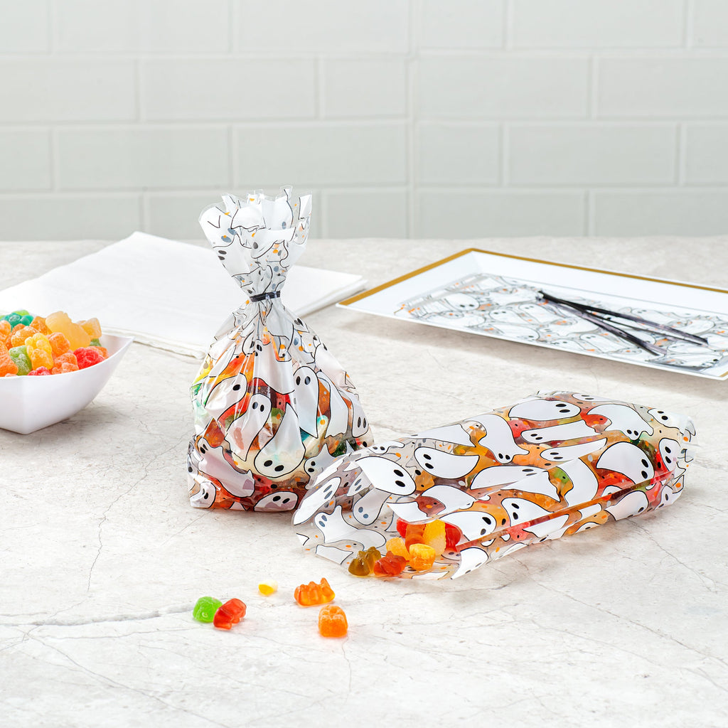 Bag Tek Plastic Candy Bag - Ghosts, Gusseted - 4" x 2" x 9 1/2" - 4000 count box