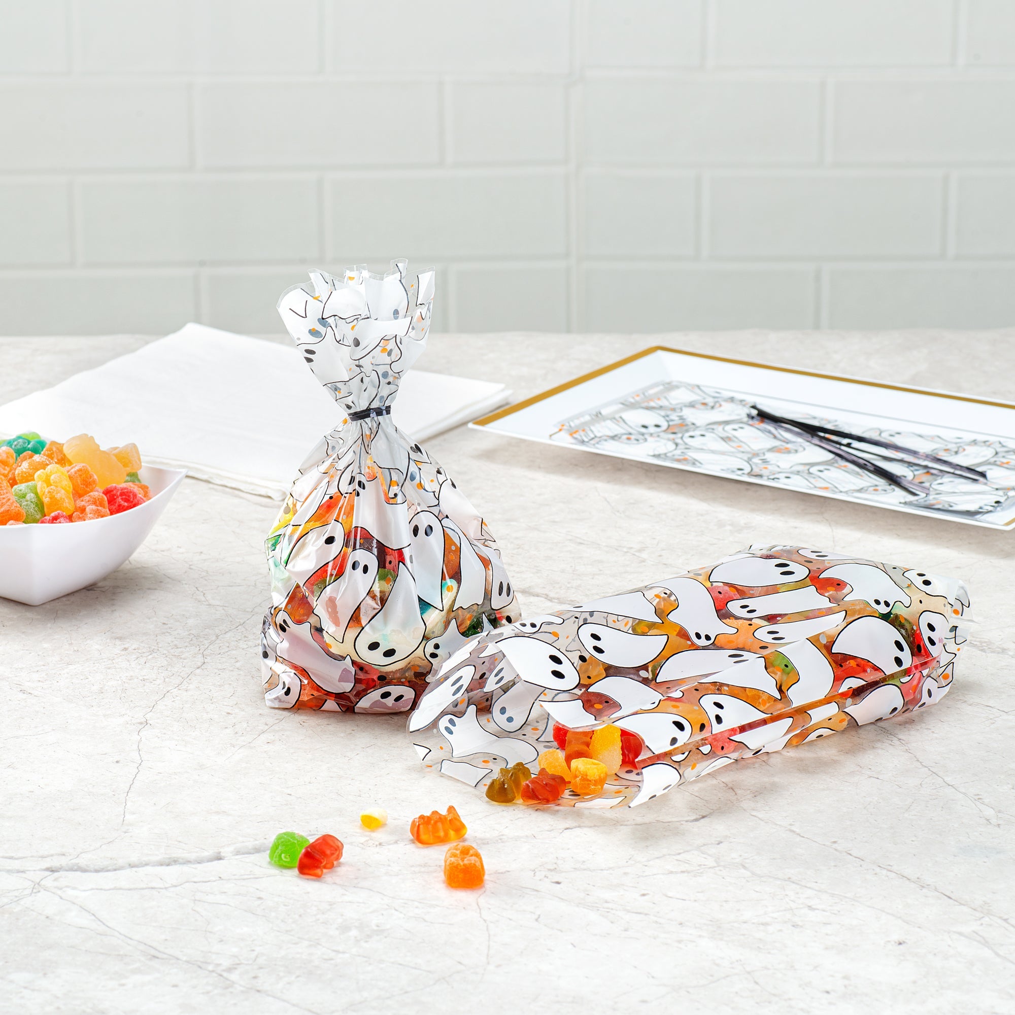 Bag Tek Plastic Candy Bag - Ghosts, Gusseted - 4" x 2" x 9 1/2" - 4000 count box