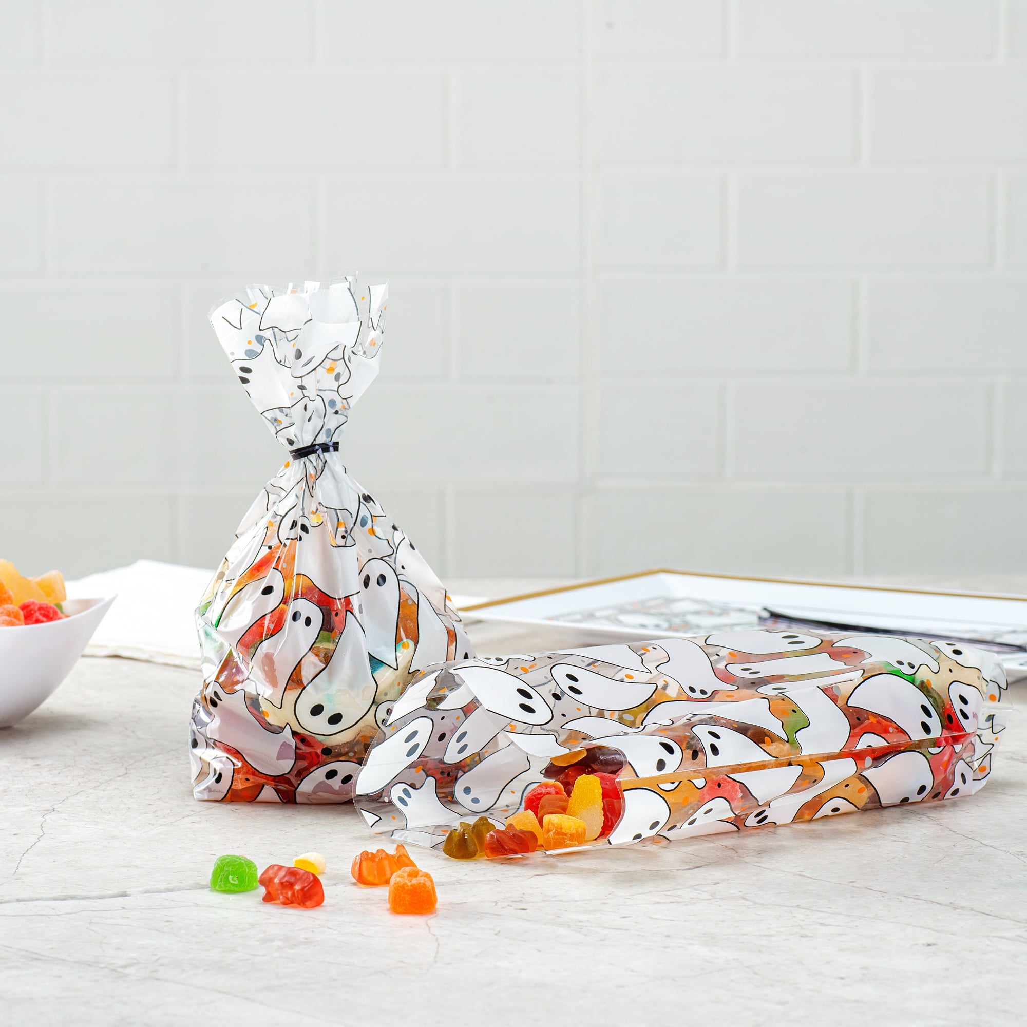 Bag Tek Plastic Candy Bag - Ghosts, Gusseted - 4" x 2" x 9 1/2" - 4000 count box