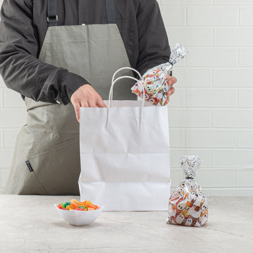Bag Tek Plastic Candy Bag - Ghosts, Gusseted - 4" x 2" x 9 1/2" - 4000 count box