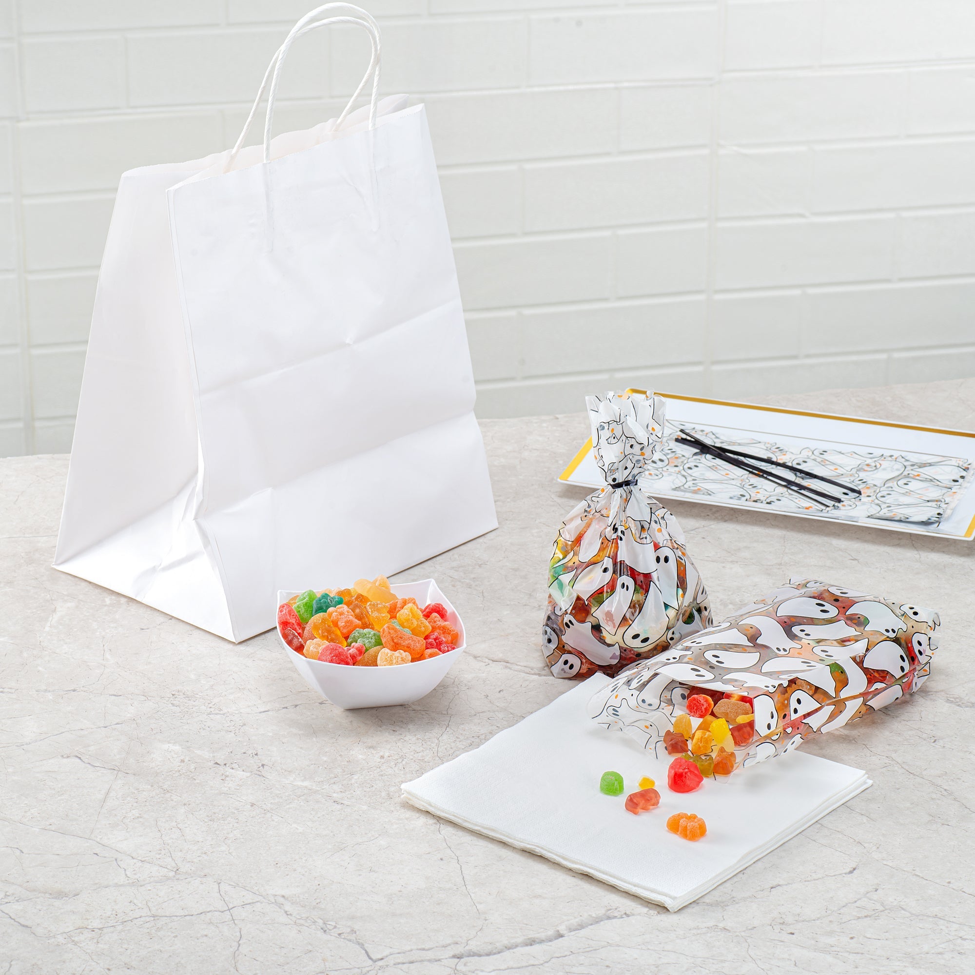 Bag Tek Plastic Candy Bag - Ghosts, Gusseted - 4" x 2" x 9 1/2" - 4000 count box
