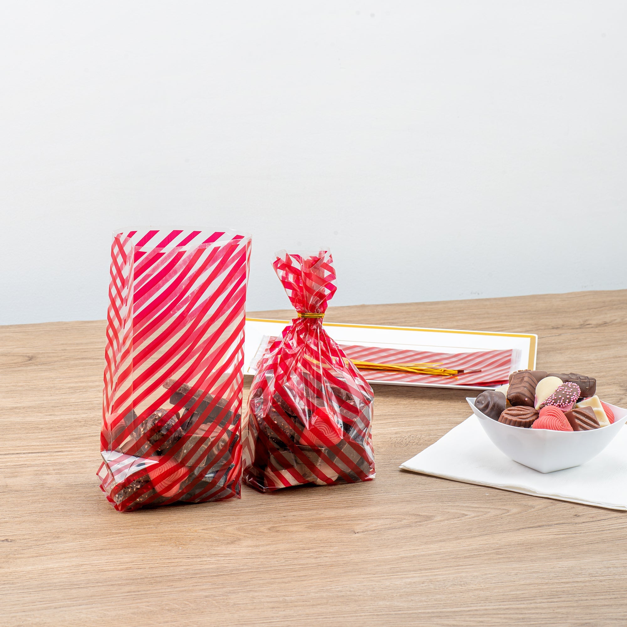 Bag Tek Plastic Candy Bag - Stripes, Gusseted - 4" x 2" x 9 1/2" - 4000 count box