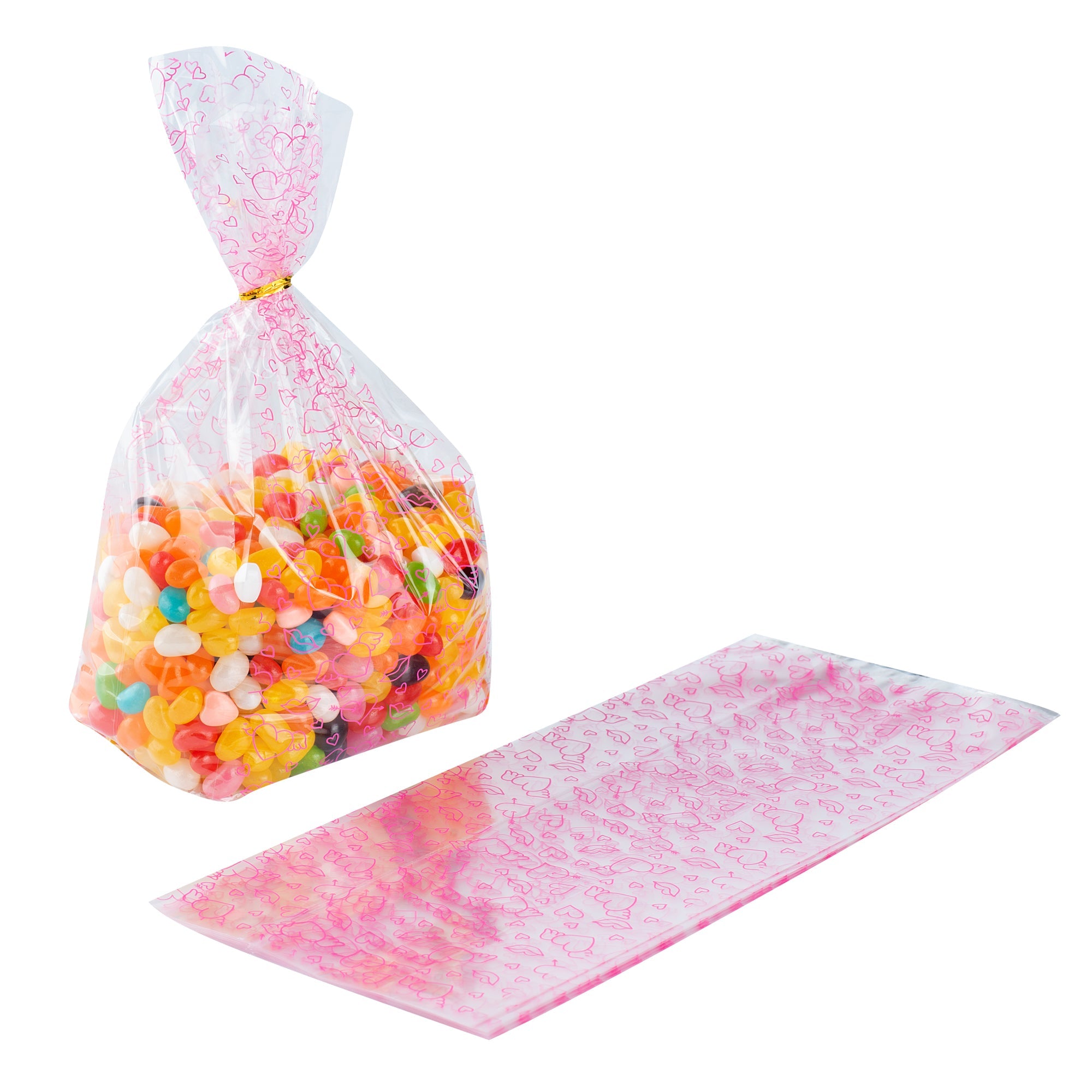 Bag Tek Plastic Candy Bag - Winged Hearts, Gusseted - 5" x 3" x 11" - 100 count box