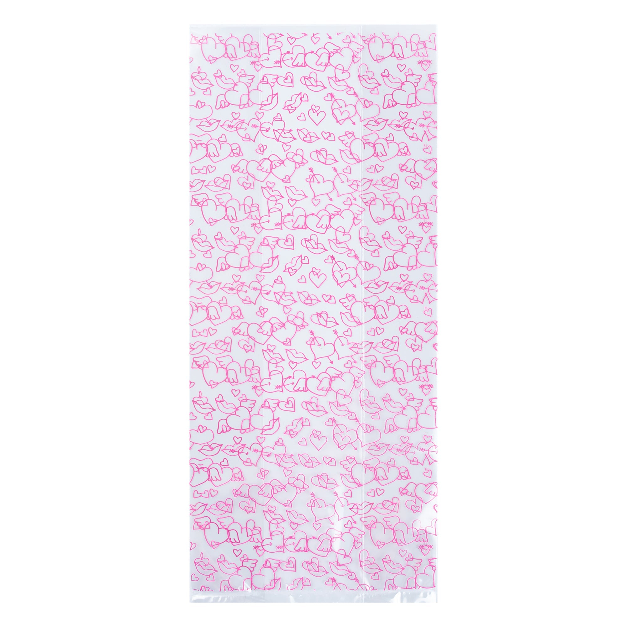 Bag Tek Plastic Candy Bag - Winged Hearts, Gusseted - 5" x 3" x 11" - 100 count box