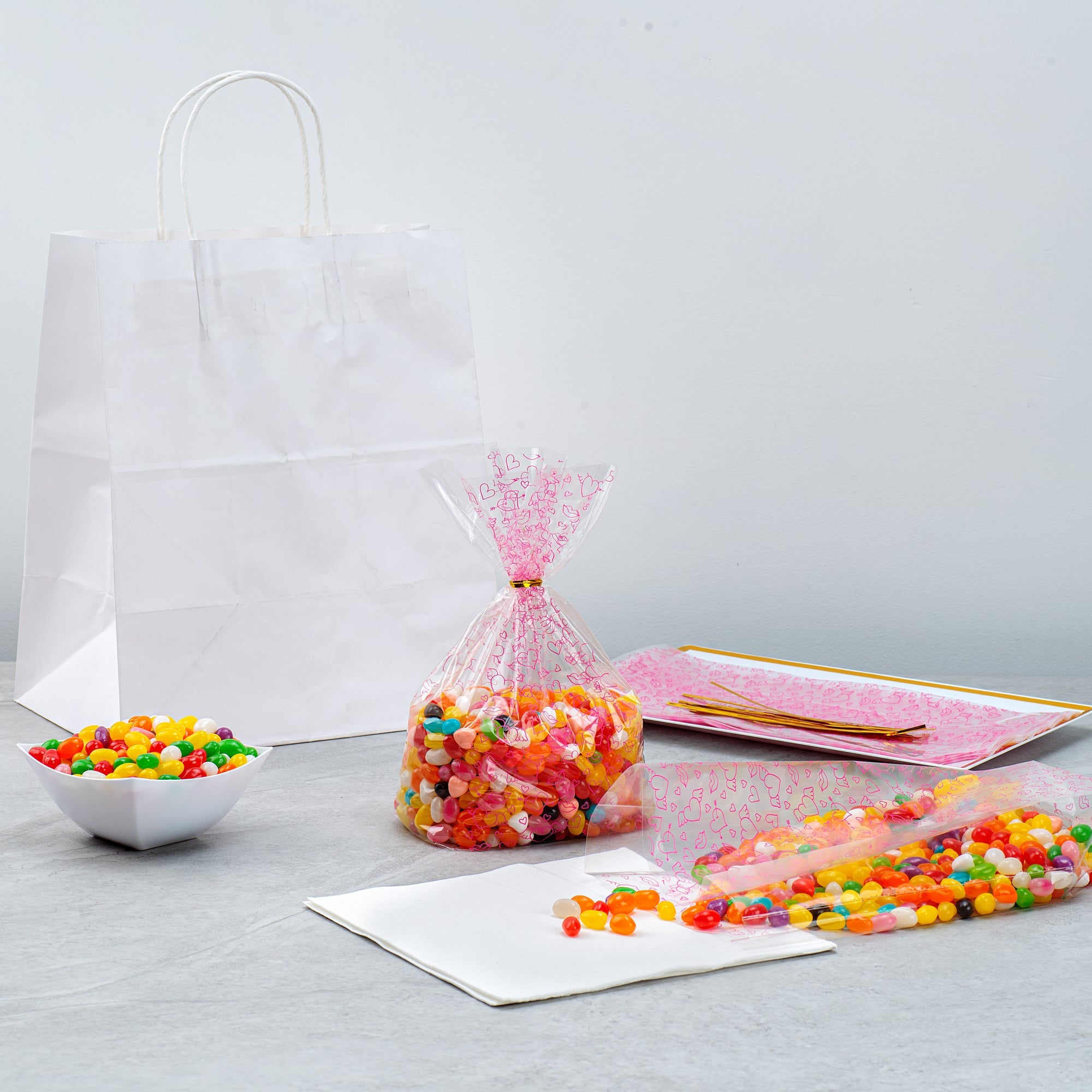 Bag Tek Plastic Candy Bag - Winged Hearts, Gusseted - 5" x 3" x 11" - 100 count box