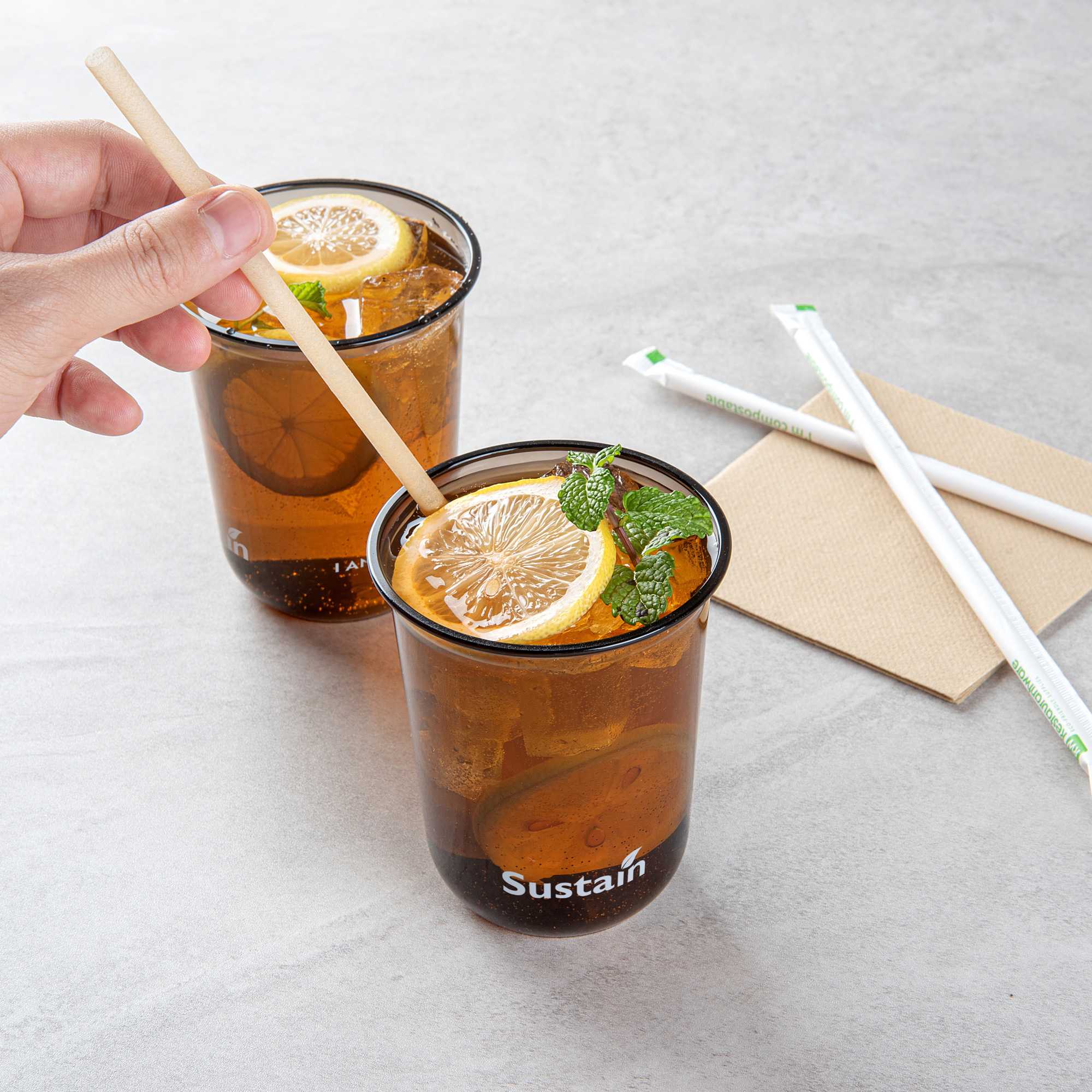 Sustain 12 oz U-Shape Black PLA Plastic Drinking Cup - Compostable, Rounded Bottom - 3 1/2" x 3 1/2" x 4 1/4" - 100 count box