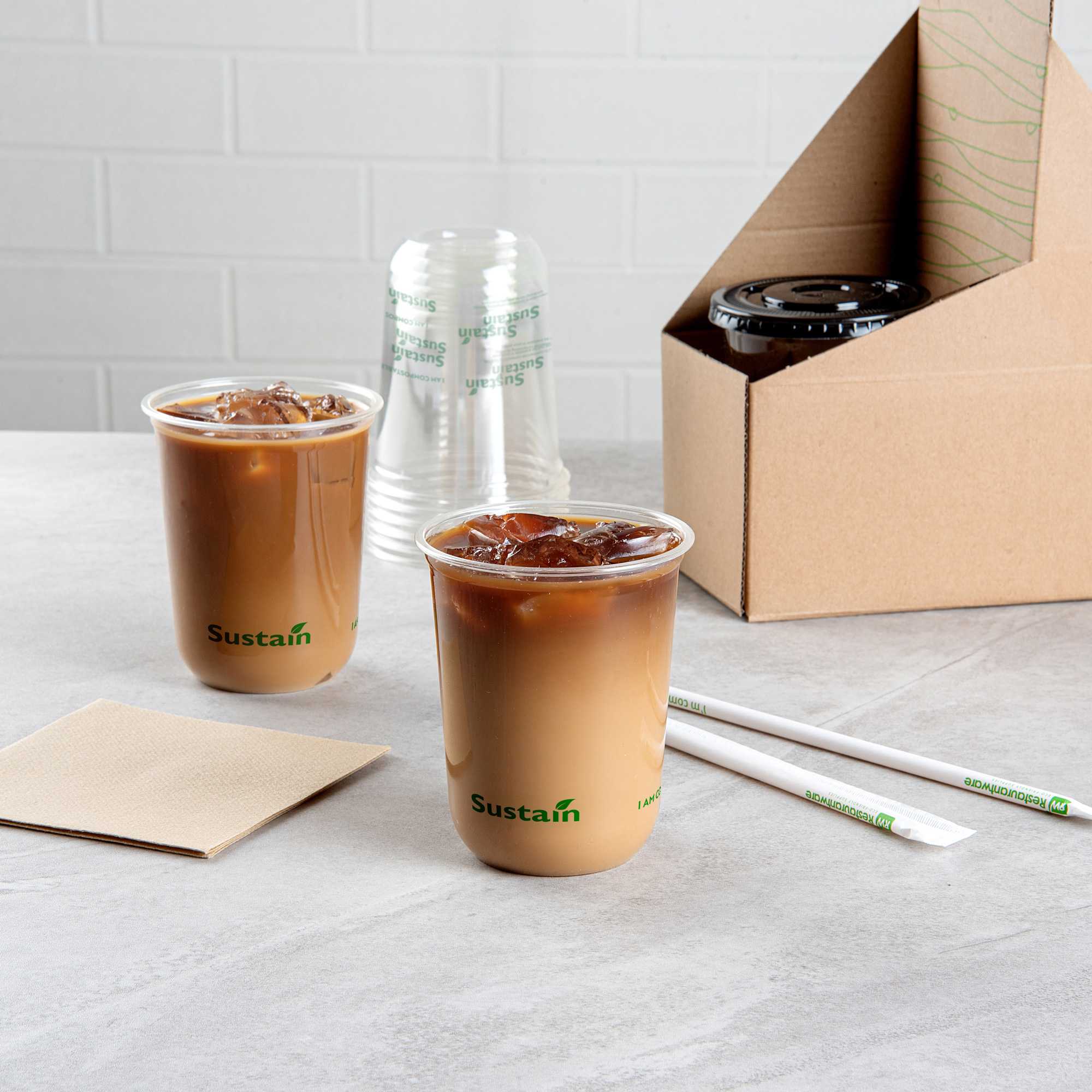 Sustain 12 oz U-Shape Clear PLA Plastic Drinking Cup - Compostable, Rounded Bottom - 3 1/2" x 3 1/2" x 4 1/4" - 1000 count box