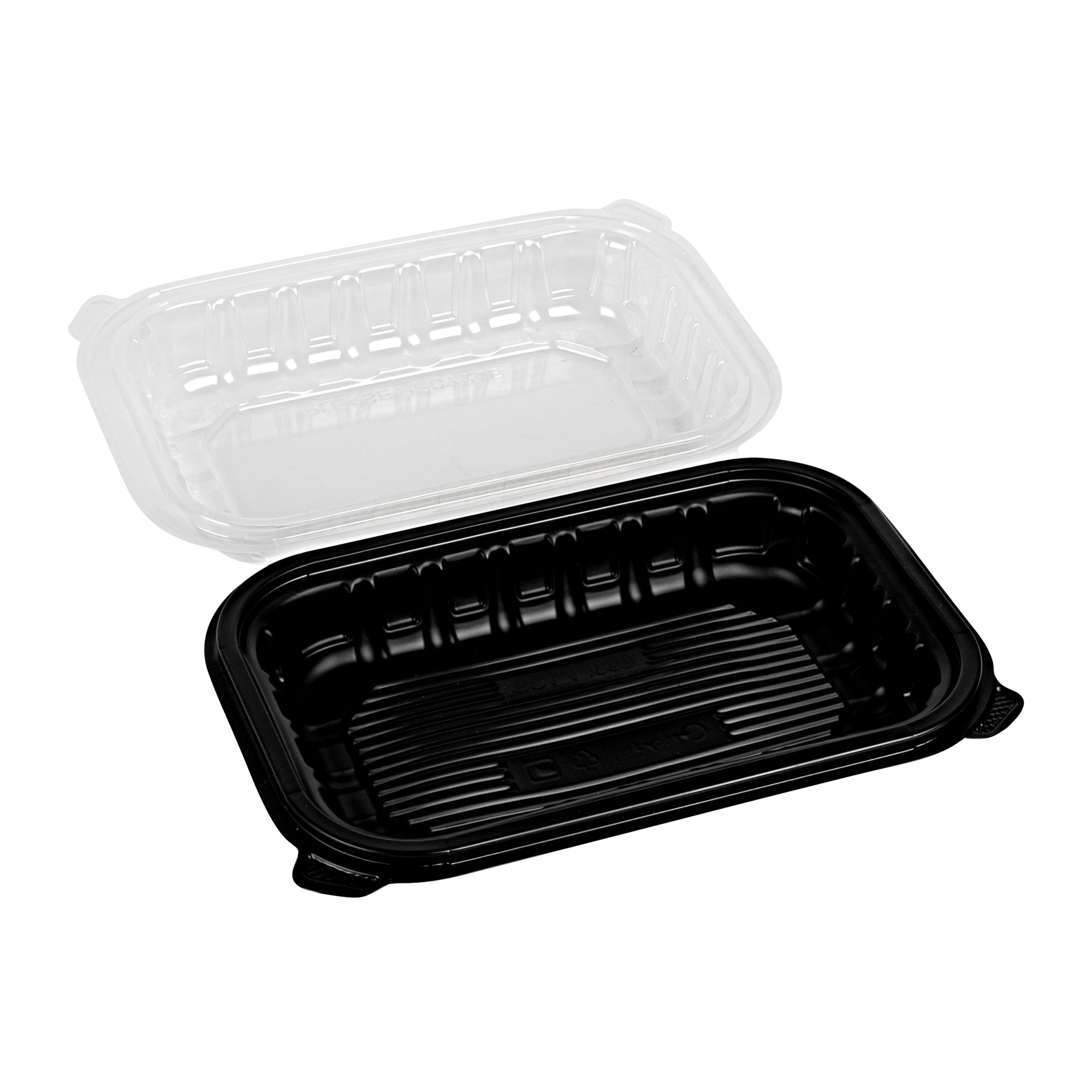 Thermo Tek 24 oz Black Plastic Clamshell Container - Microwavable - 9" x 6" x 3" - 100 count box
