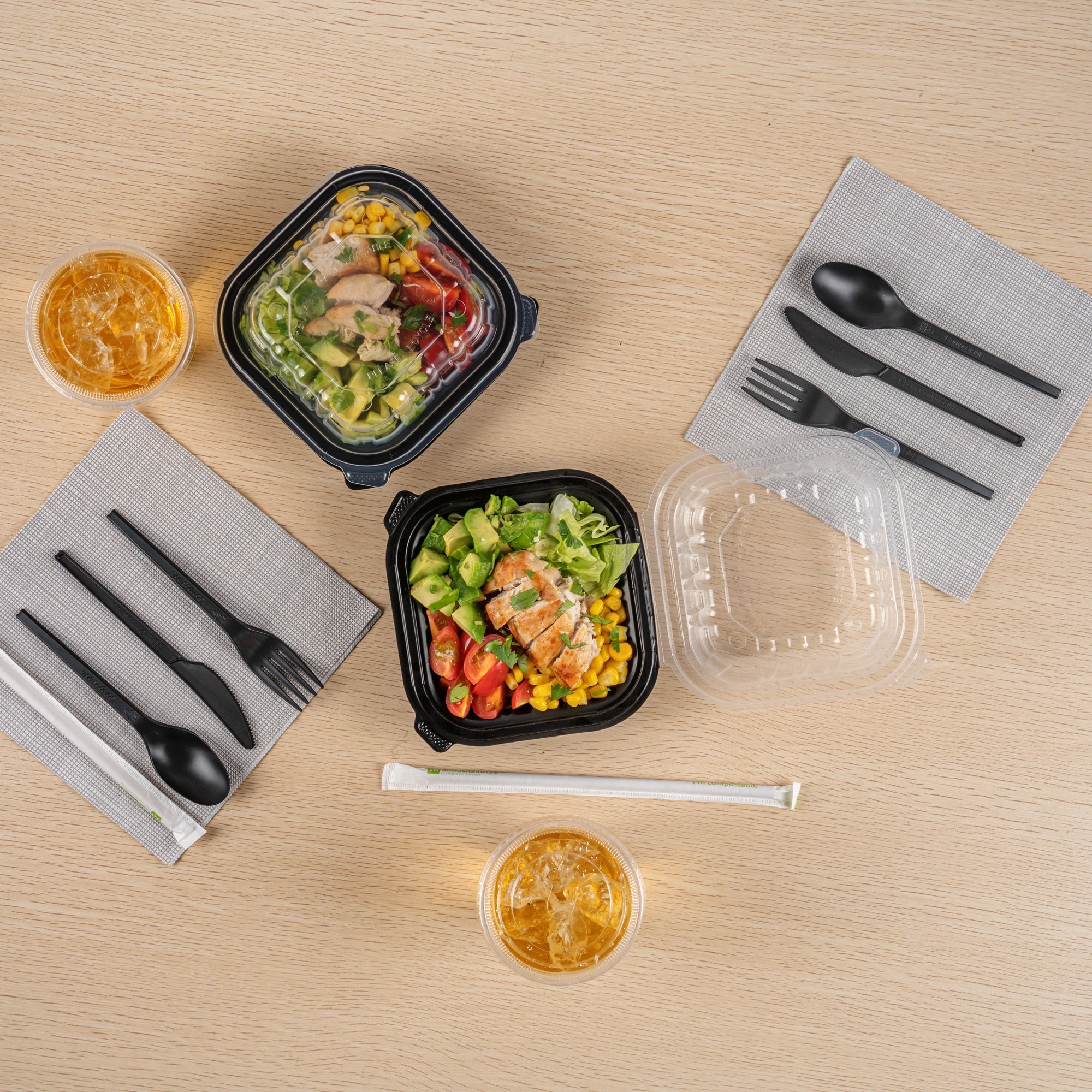 Thermo Tek 16 oz Black Plastic Clamshell Container - Microwavable - 6" x 6" x 3" - 100 count box