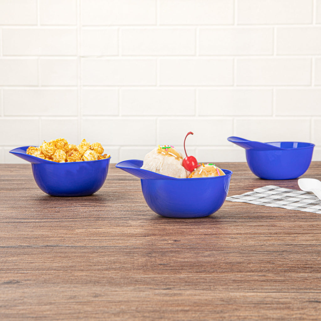 Mini Serve 8 oz Blue Plastic Baseball Helmet Ice Cream / Snack Bowl - 10 count box