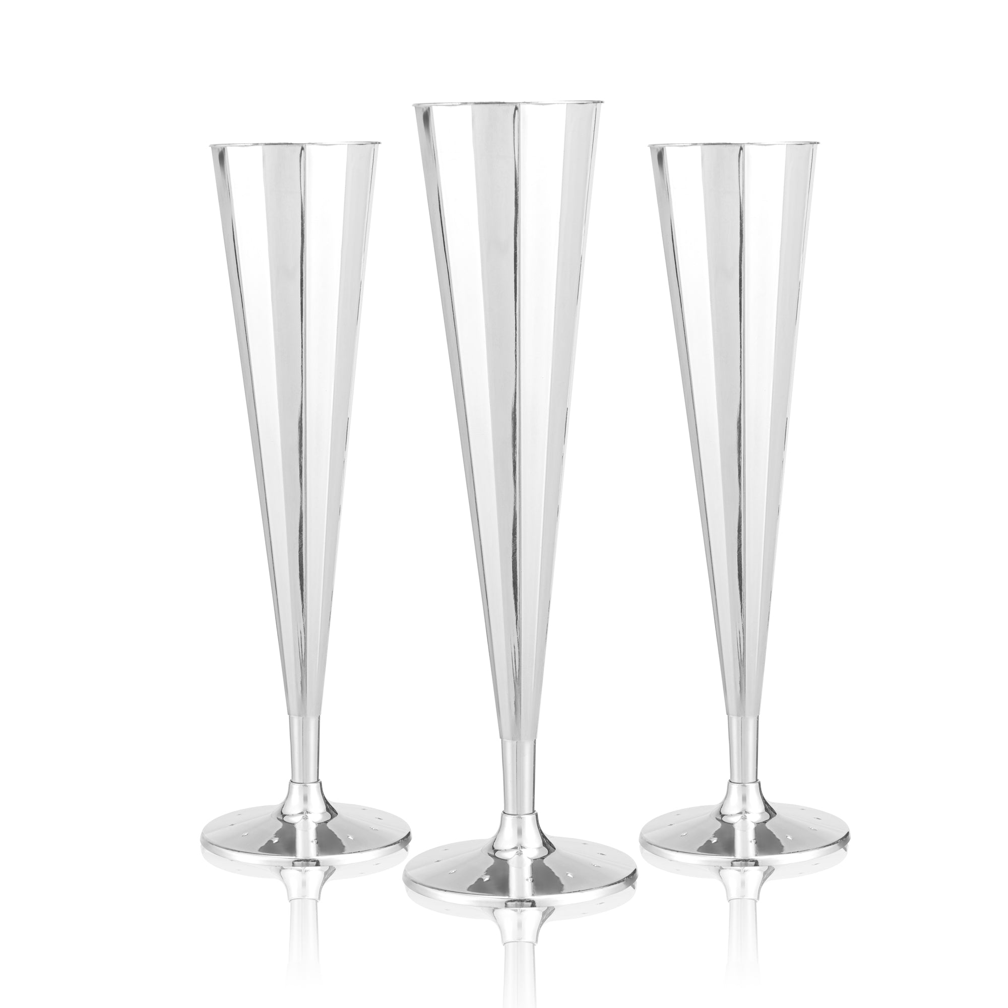 Bev Tek 5 oz Mirrored Plastic Champagne Flute - Vertical Cut - 2" x 2" x 8 1/2" - 25 count box