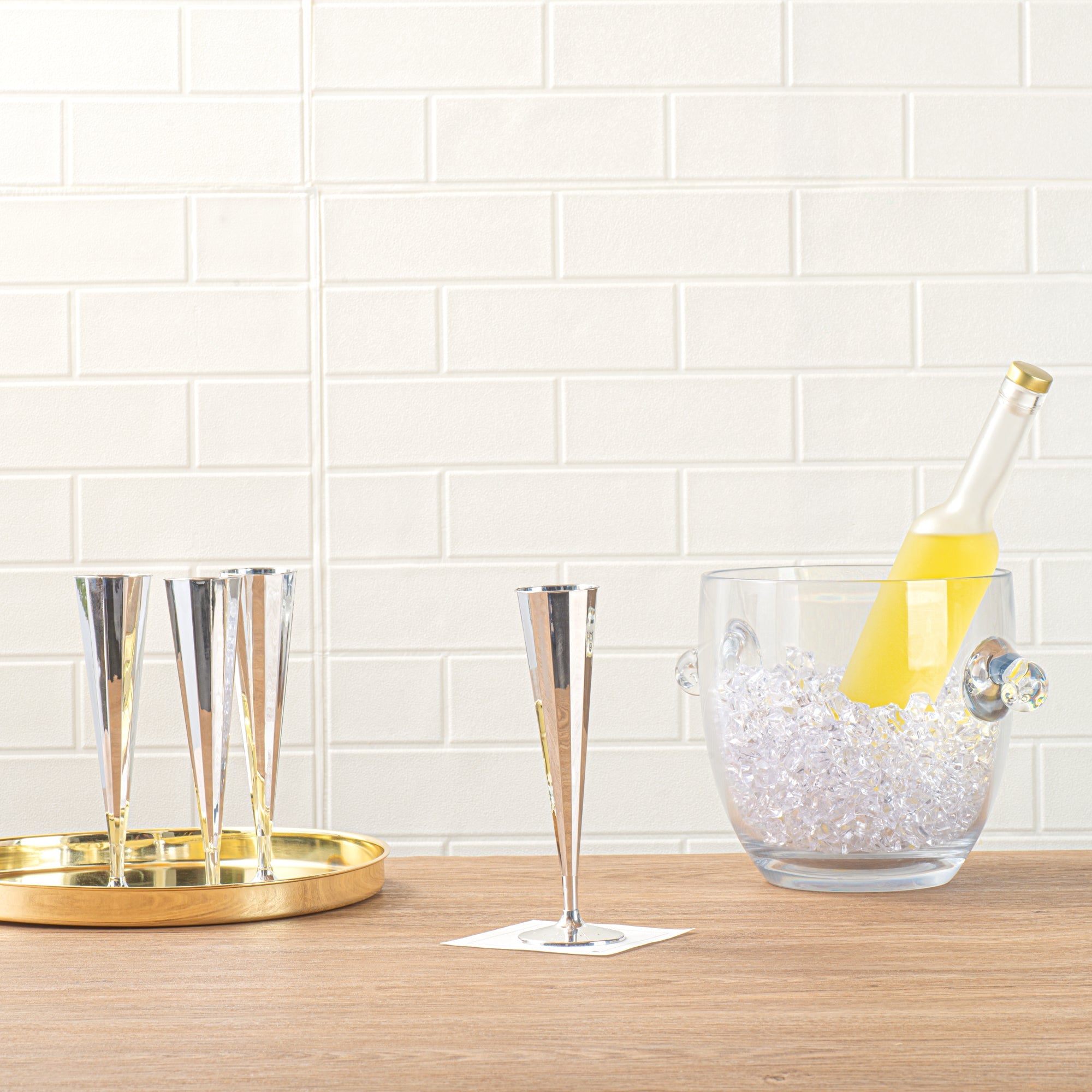 Bev Tek 5 oz Mirrored Plastic Champagne Flute - Vertical Cut - 2" x 2" x 8 1/2" - 25 count box